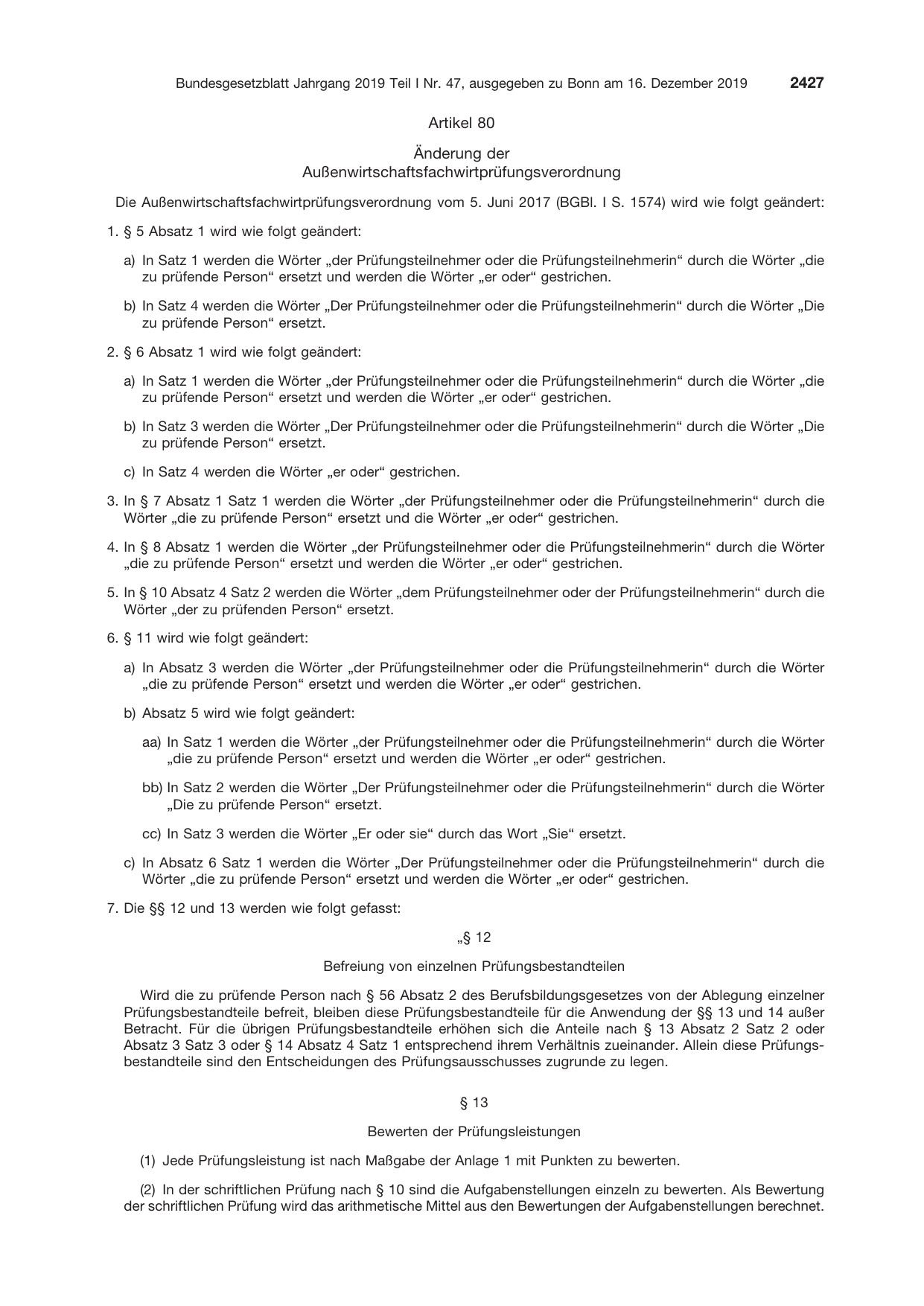 BGBl. 2019, Seite 2427 — Originalseite als Abbildung