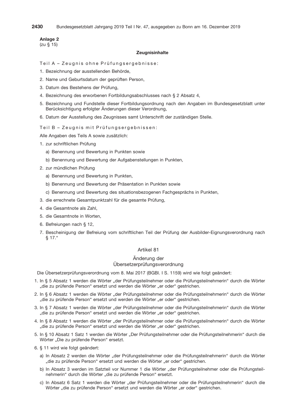 BGBl. 2019, Seite 2430 — Originalseite als Abbildung
