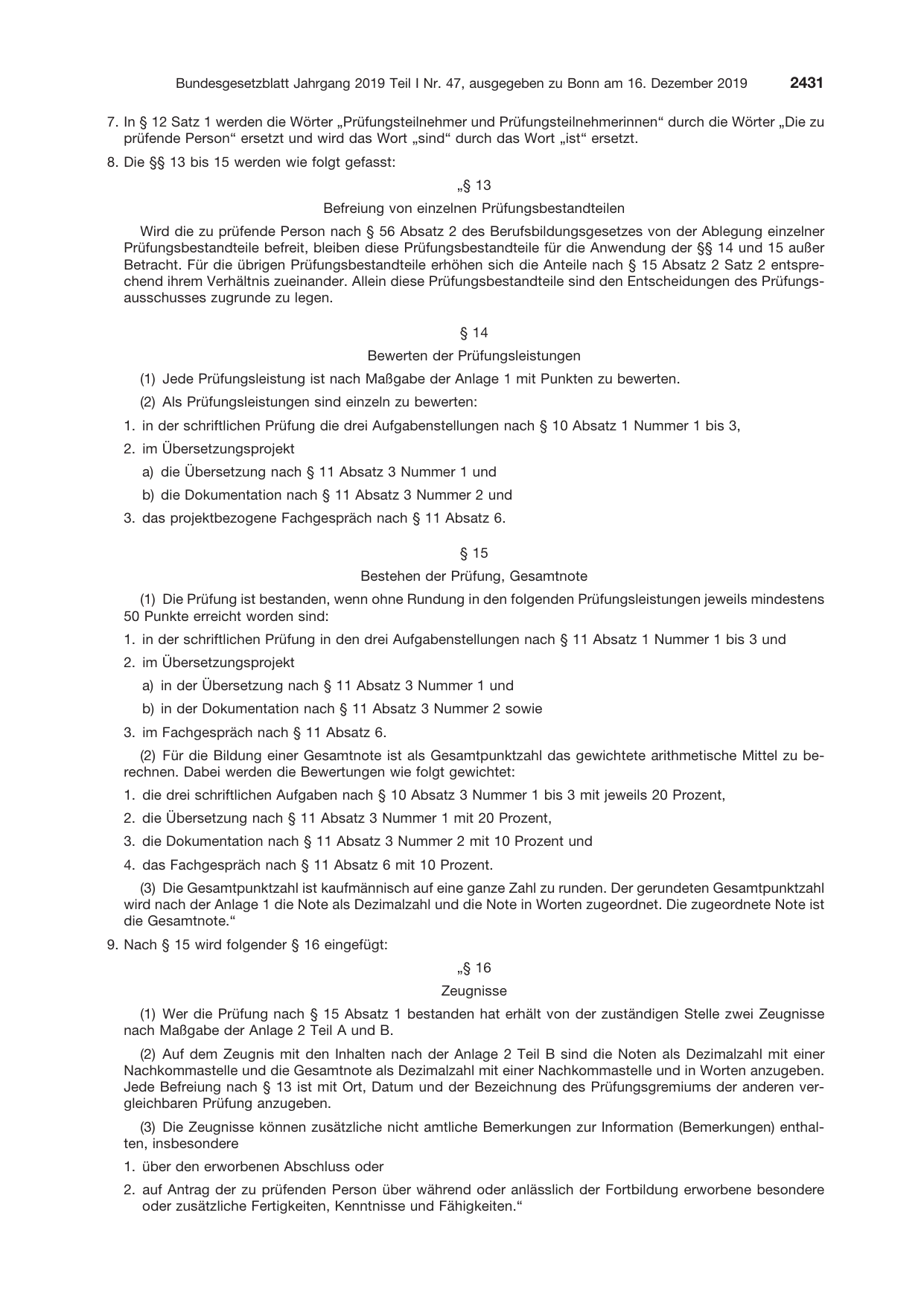 BGBl. 2019, Seite 2431 — Originalseite als Abbildung