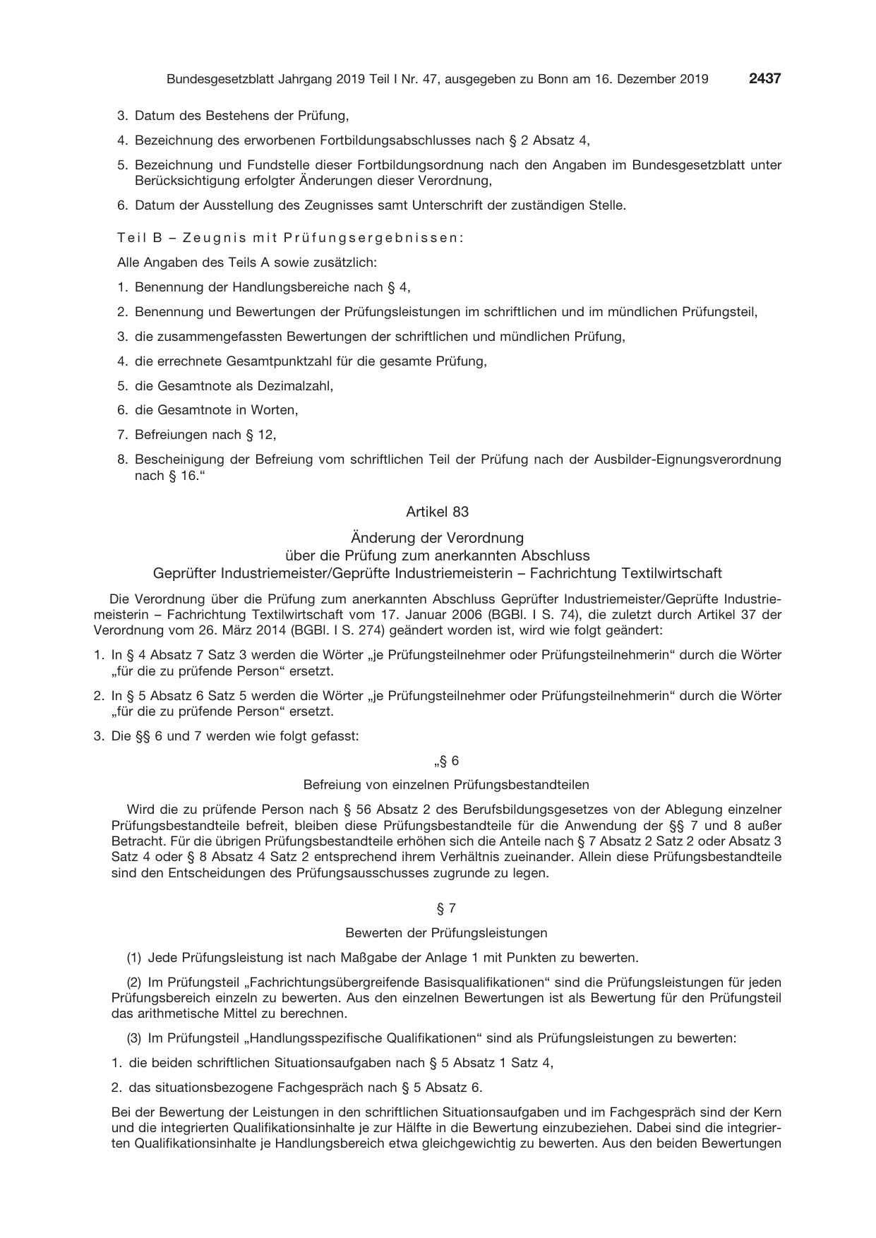 BGBl. 2019, Seite 2437 — Originalseite als Abbildung