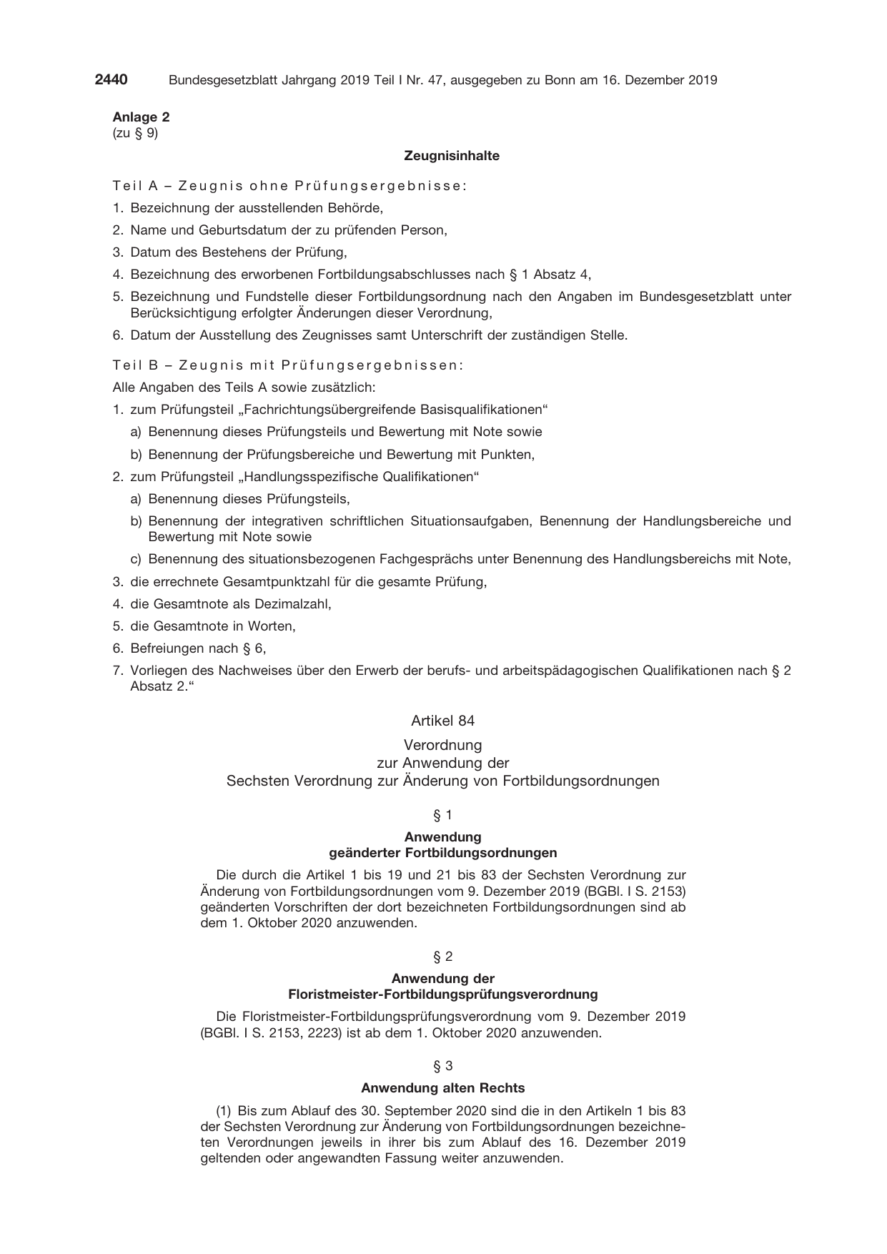 BGBl. 2019, Seite 2440 — Originalseite als Abbildung