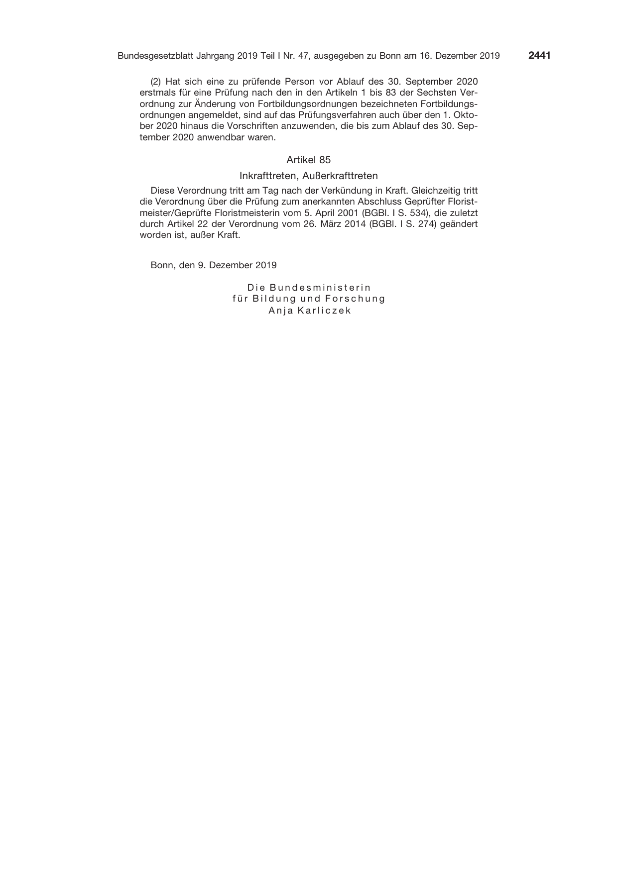 BGBl. 2019, Seite 2441 — Originalseite als Abbildung