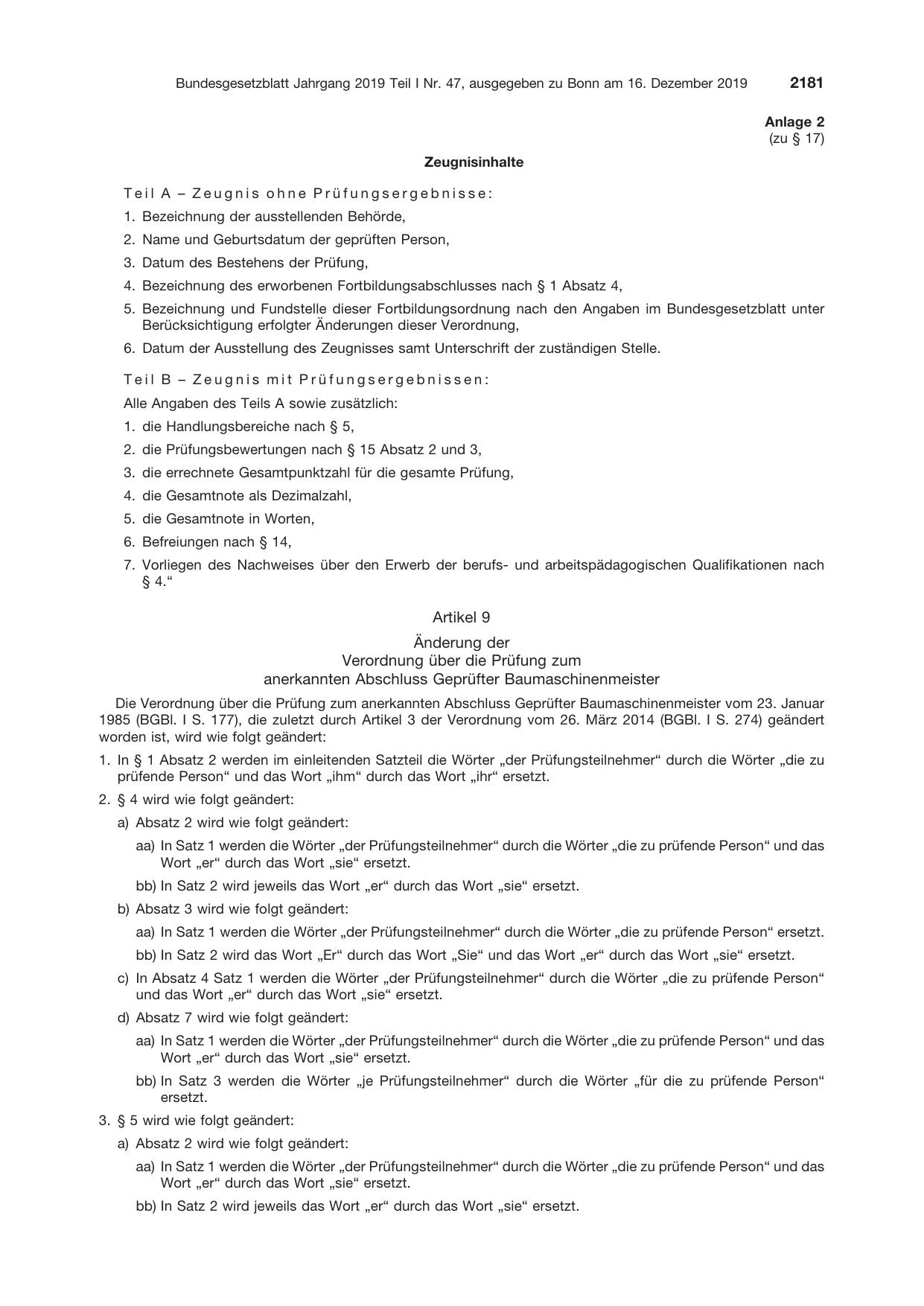 BGBl. 2019, Seite 2181 — Originalseite als Abbildung