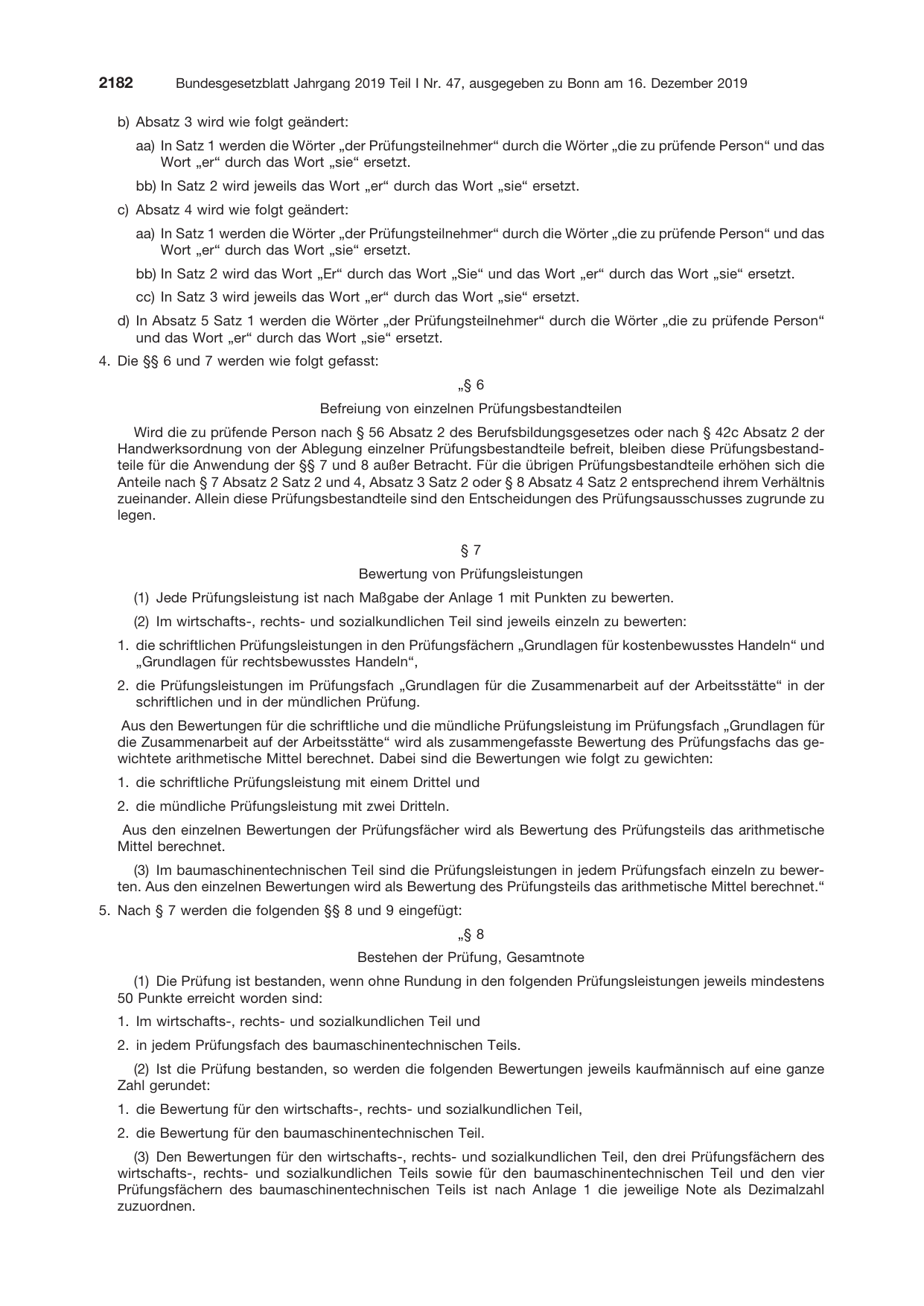 BGBl. 2019, Seite 2182 — Originalseite als Abbildung
