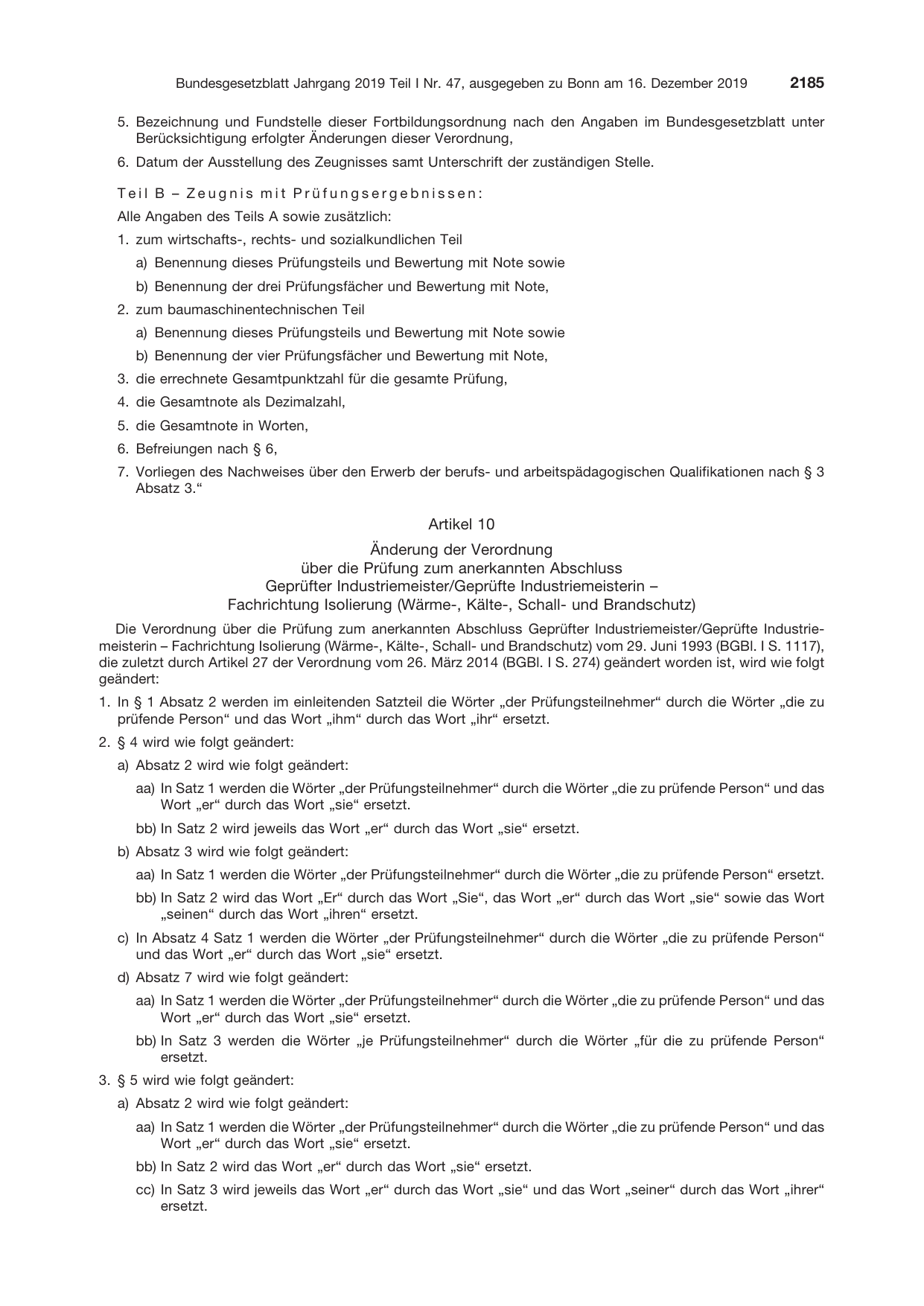 BGBl. 2019, Seite 2185 — Originalseite als Abbildung