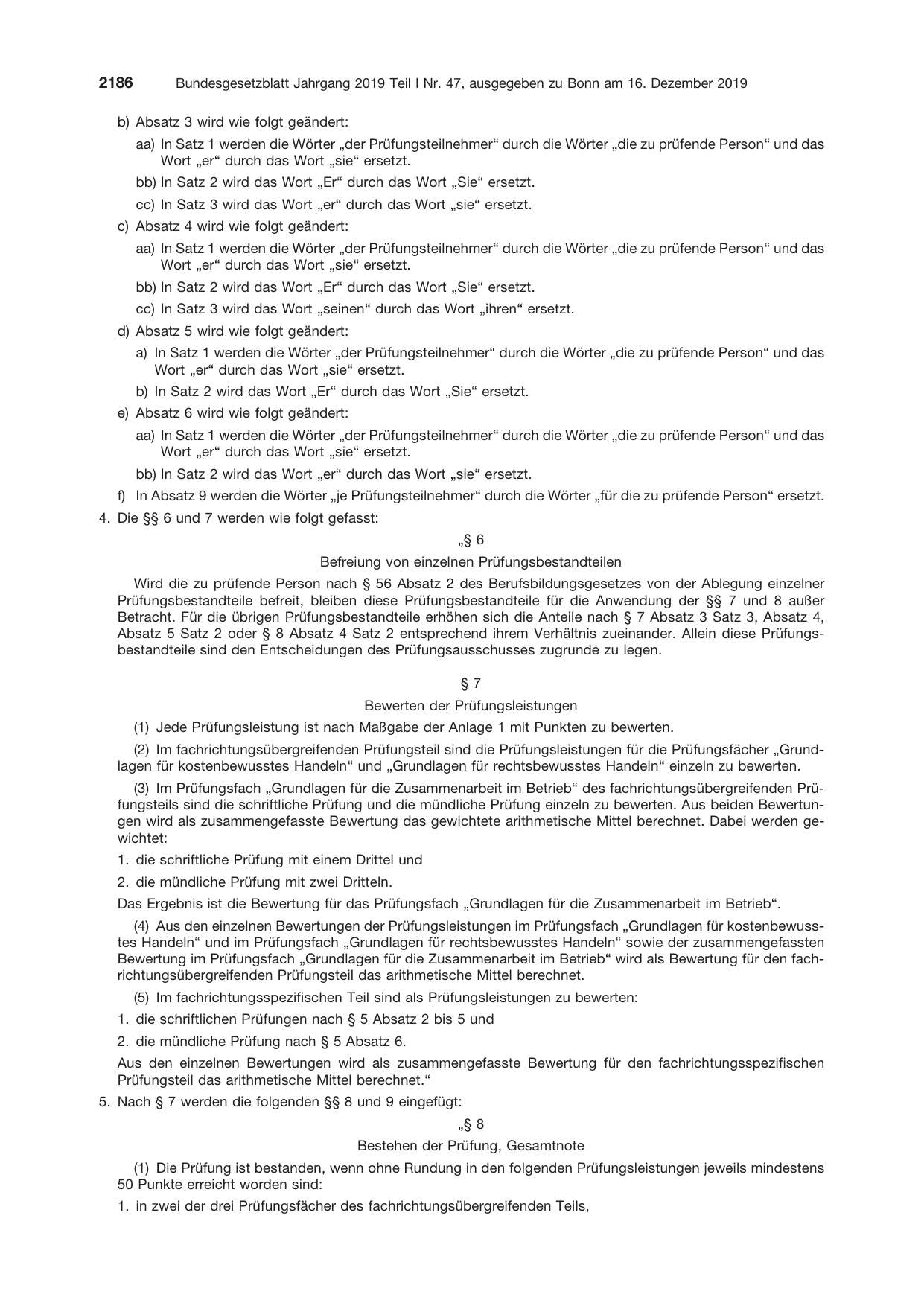 BGBl. 2019, Seite 2186 — Originalseite als Abbildung