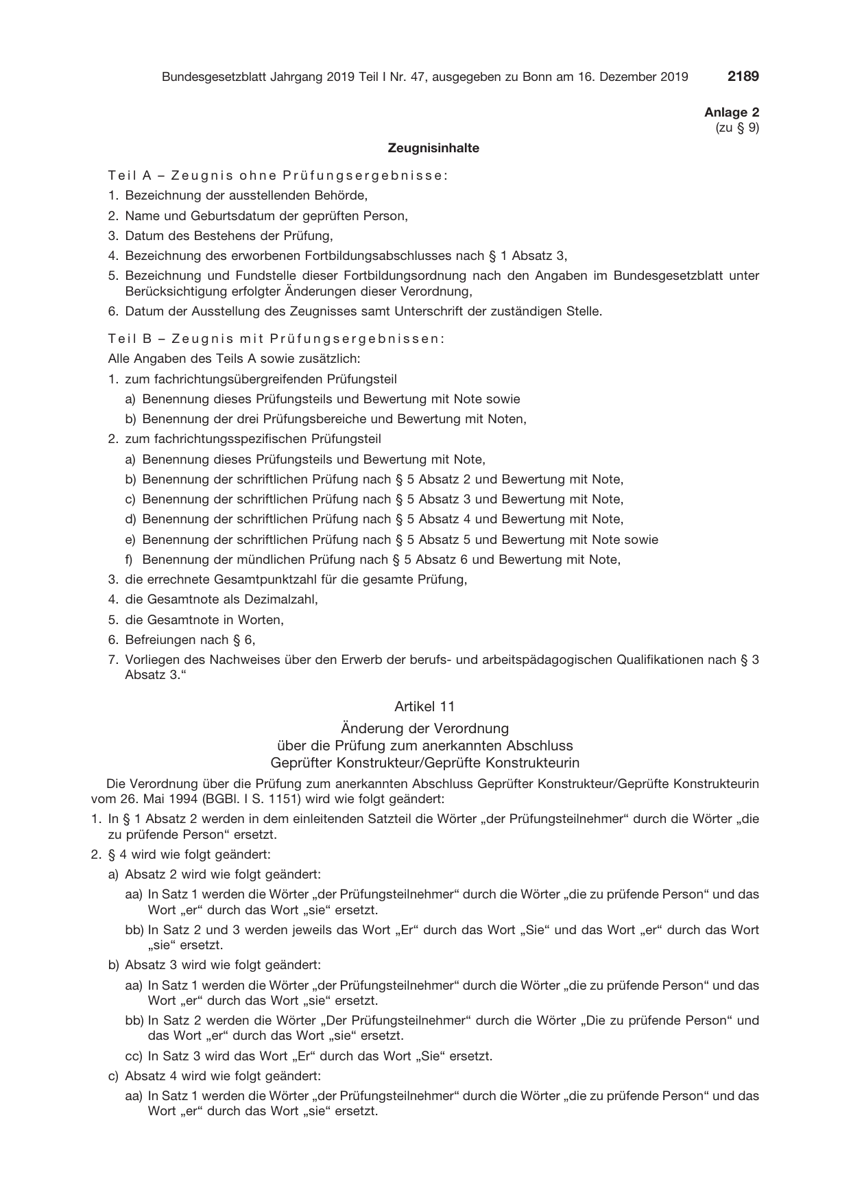BGBl. 2019, Seite 2189 — Originalseite als Abbildung