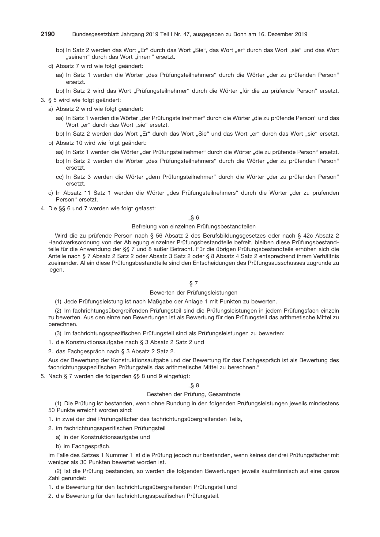 BGBl. 2019, Seite 2190 — Originalseite als Abbildung