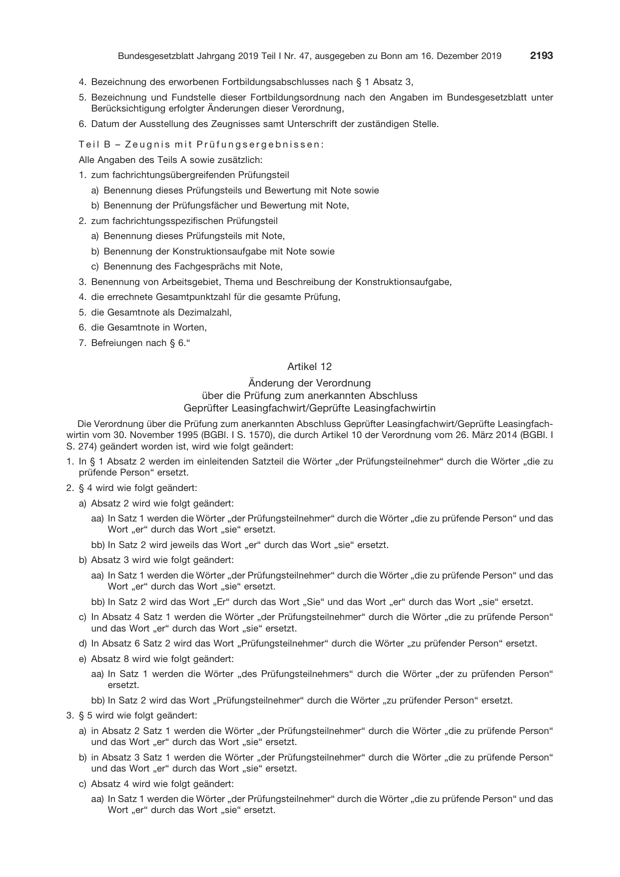 BGBl. 2019, Seite 2193 — Originalseite als Abbildung
