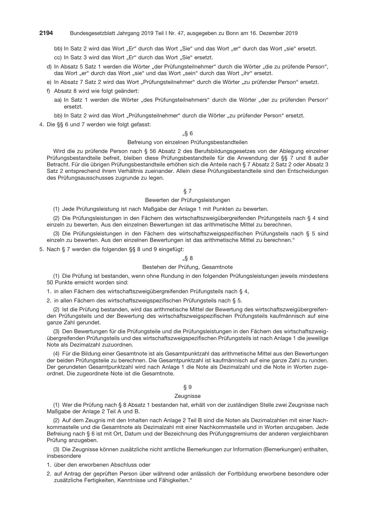 BGBl. 2019, Seite 2194 — Originalseite als Abbildung