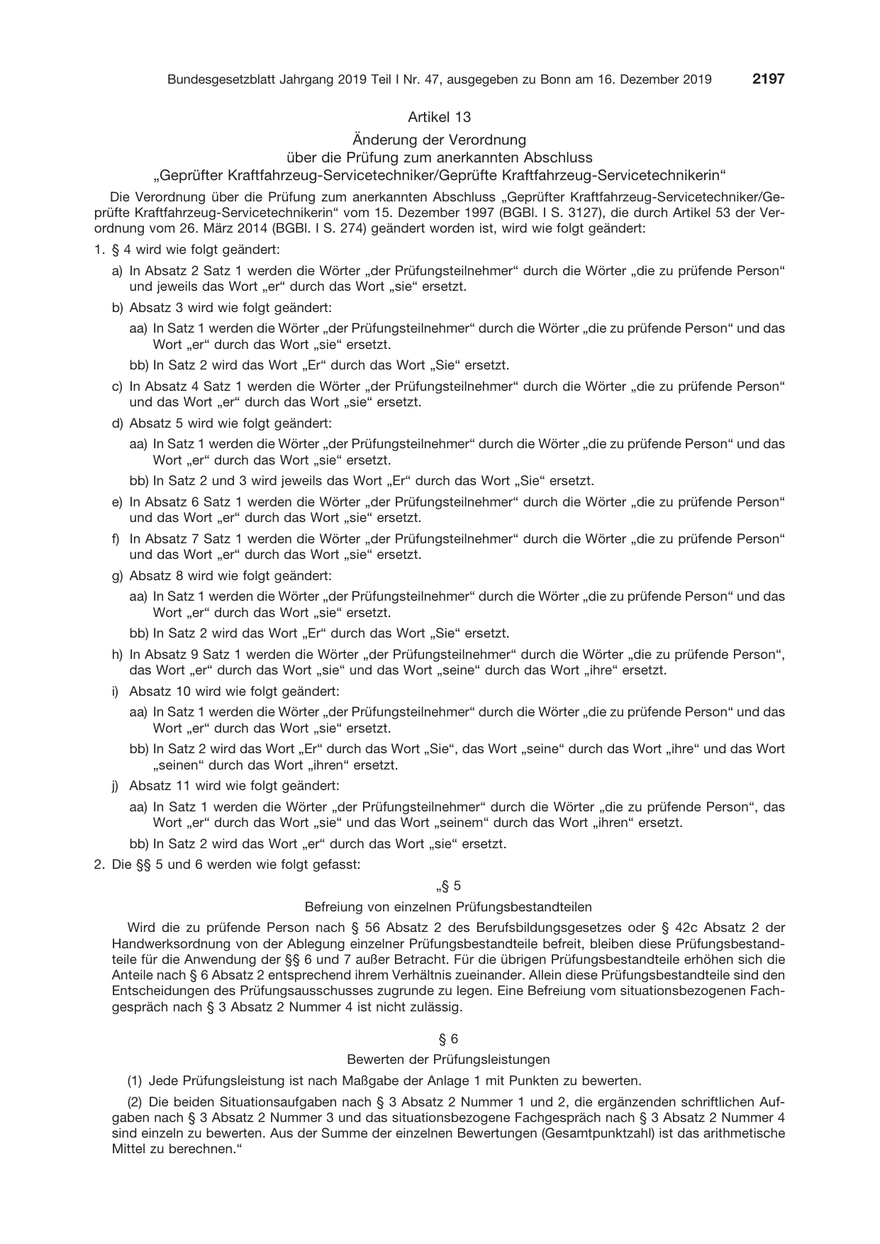 BGBl. 2019, Seite 2197 — Originalseite als Abbildung