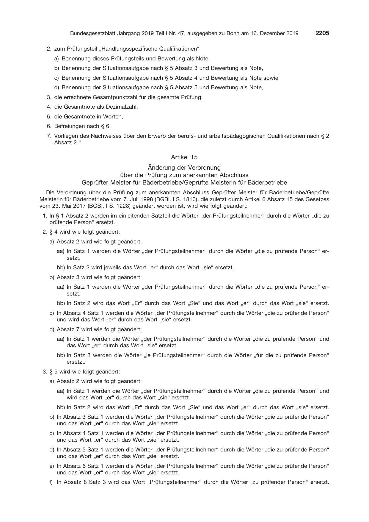 BGBl. 2019, Seite 2205 — Originalseite als Abbildung