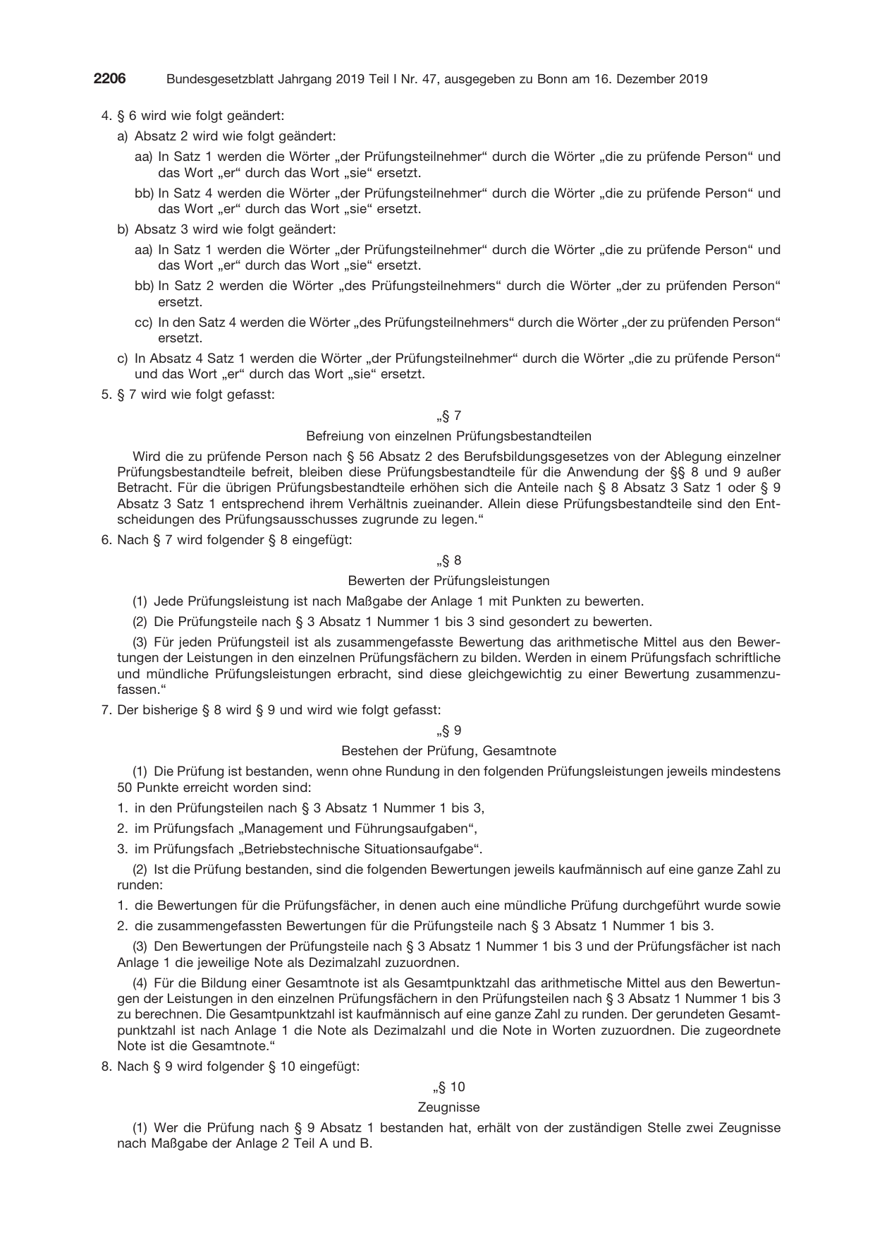BGBl. 2019, Seite 2206 — Originalseite als Abbildung