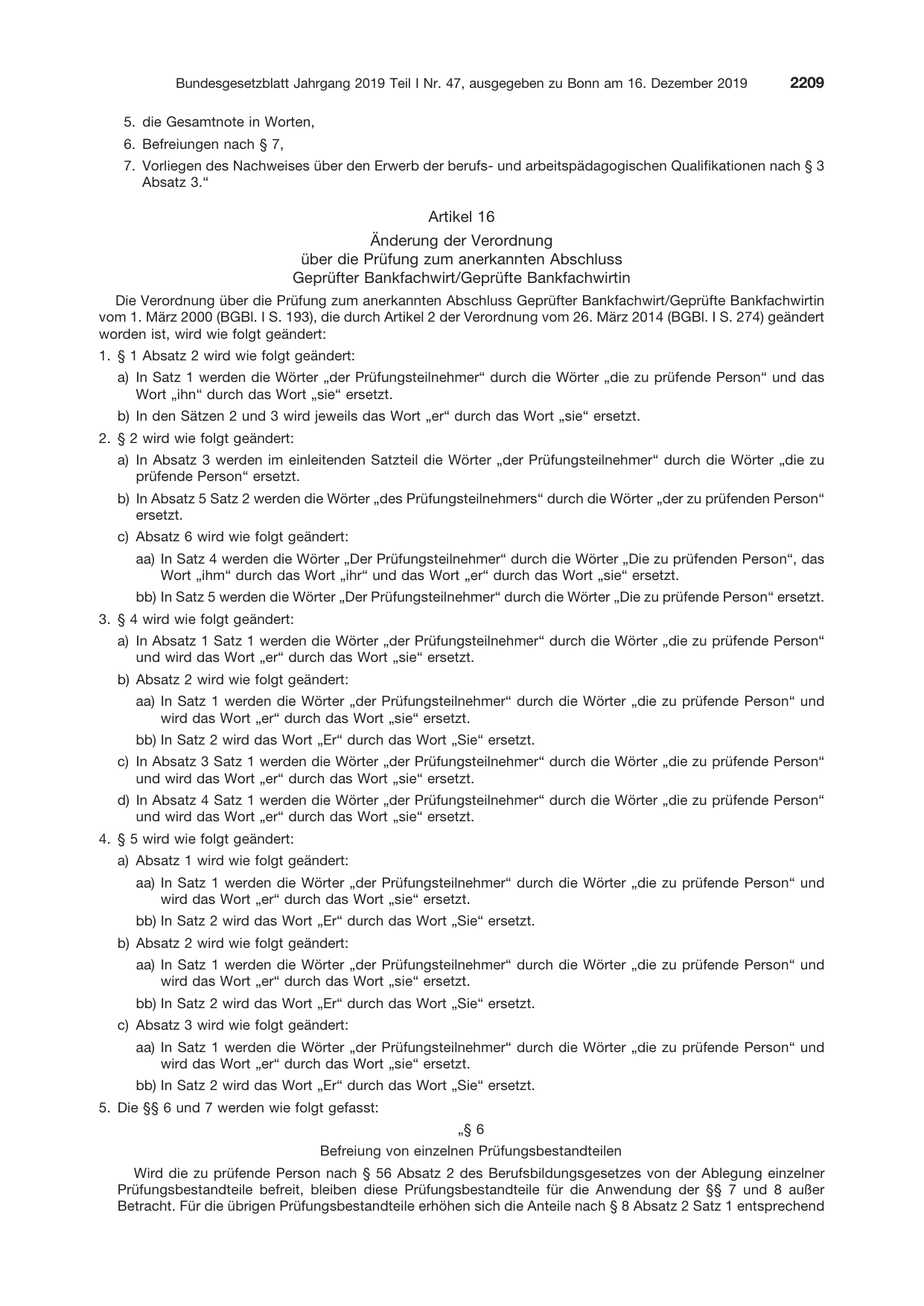 BGBl. 2019, Seite 2209 — Originalseite als Abbildung