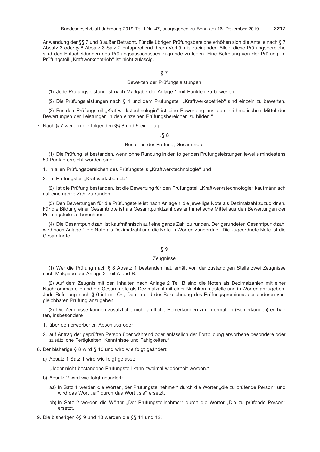 BGBl. 2019, Seite 2217 — Originalseite als Abbildung