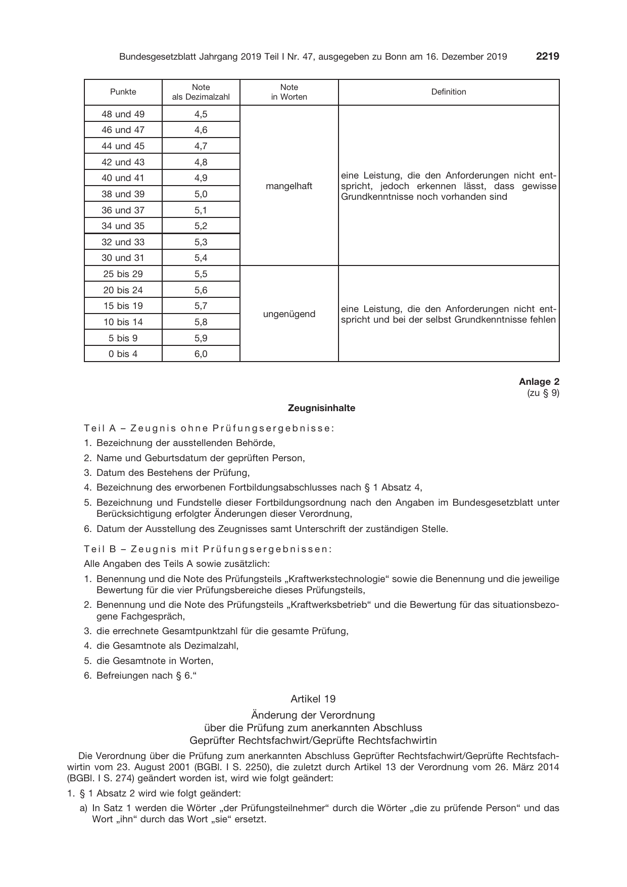 BGBl. 2019, Seite 2219 — Originalseite als Abbildung