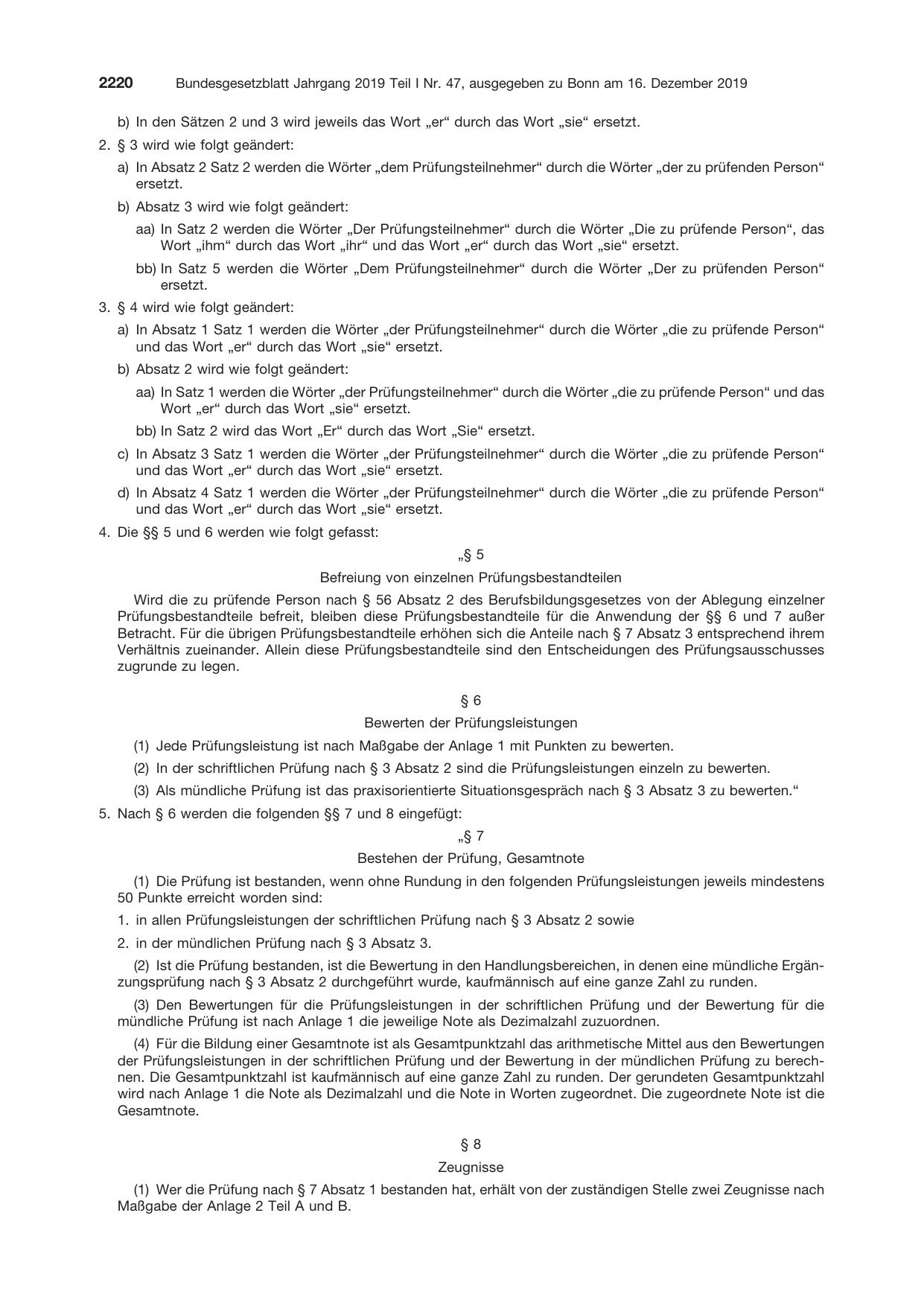 BGBl. 2019, Seite 2220 — Originalseite als Abbildung