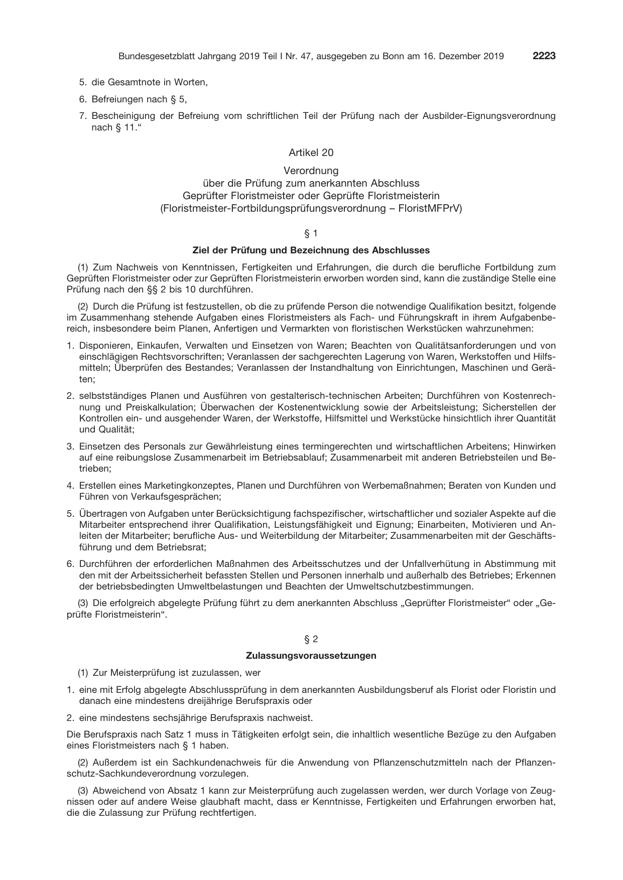 BGBl. 2019, Seite 2223 — Originalseite als Abbildung