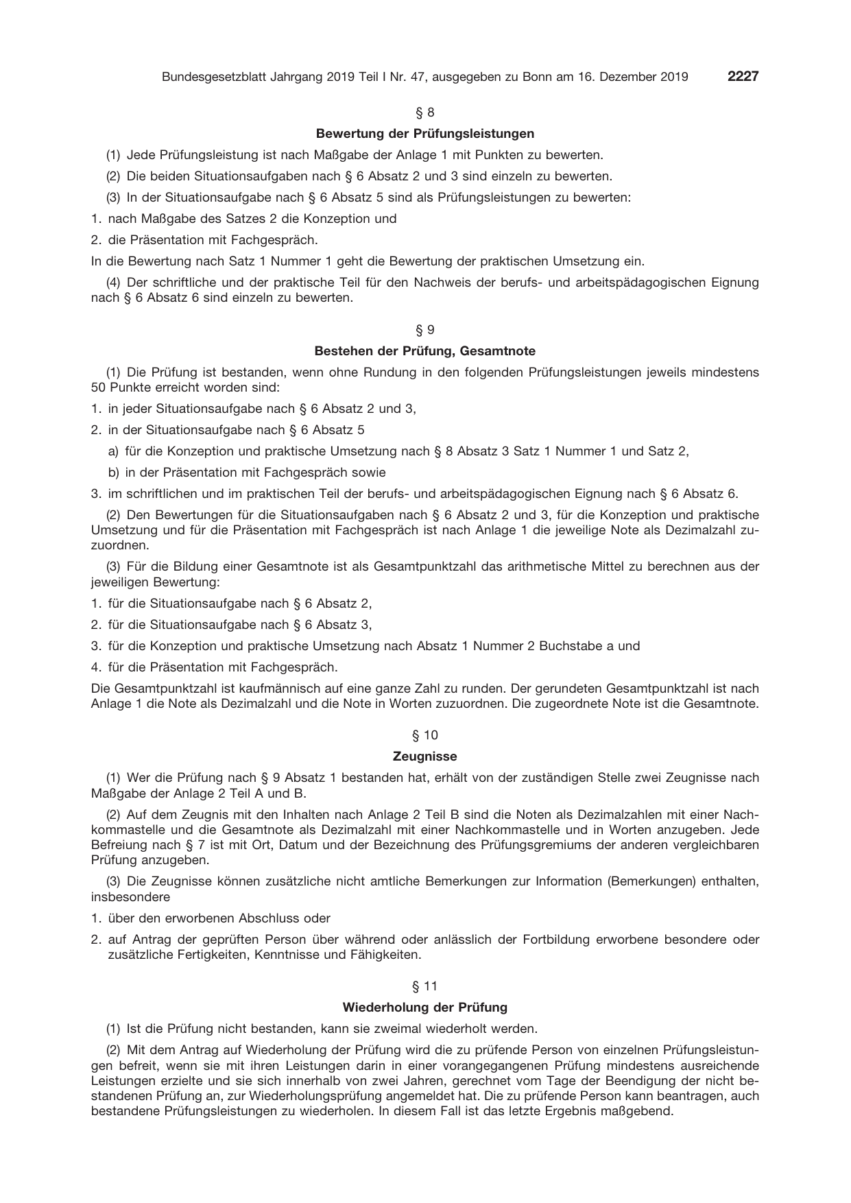 BGBl. 2019, Seite 2227 — Originalseite als Abbildung