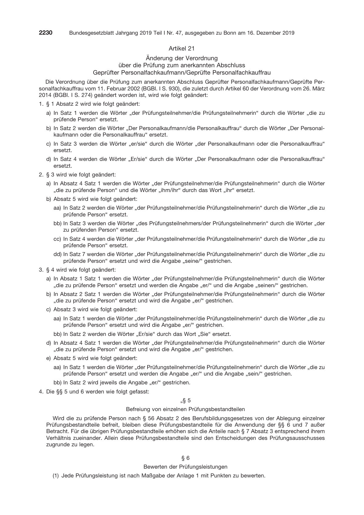 BGBl. 2019, Seite 2230 — Originalseite als Abbildung