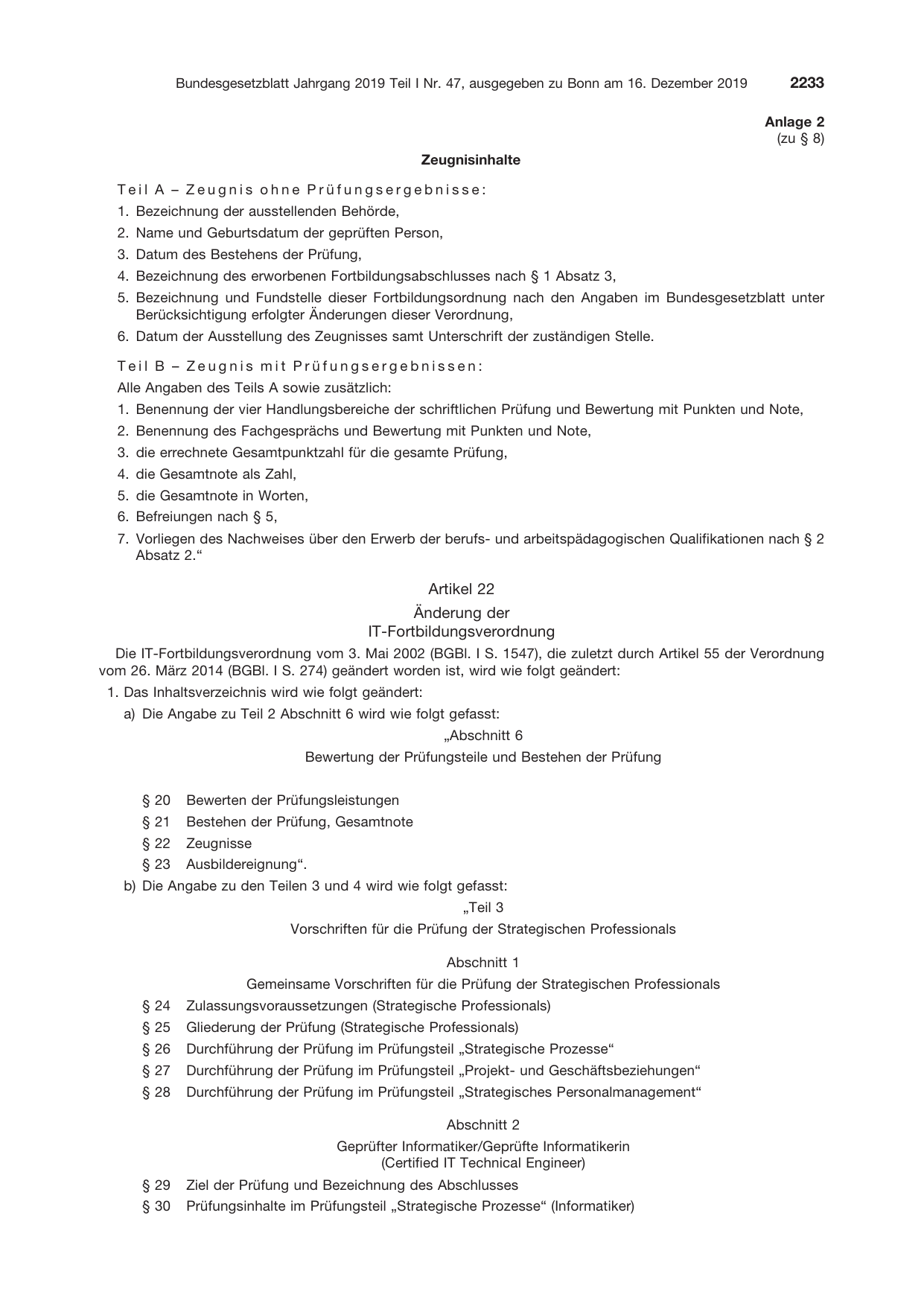 BGBl. 2019, Seite 2233 — Originalseite als Abbildung