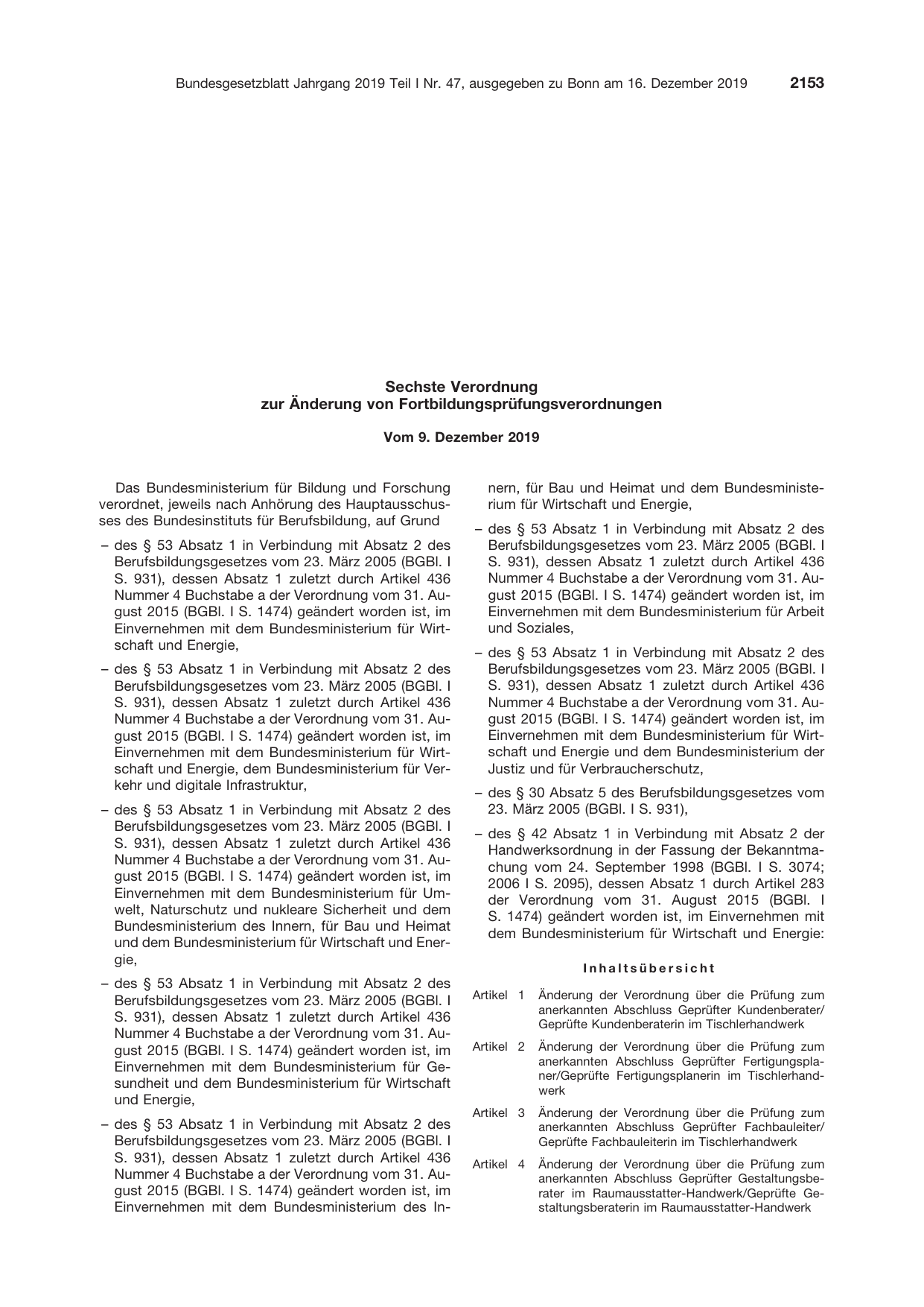 BGBl. 2019, Seite 2153 — Originalseite als Abbildung