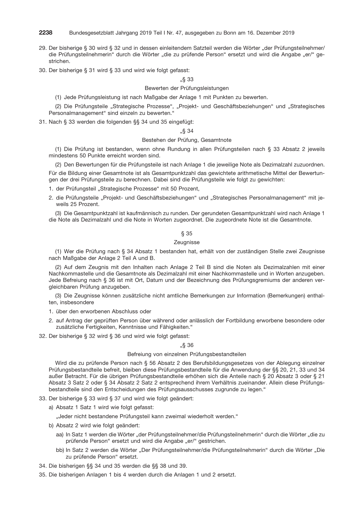 BGBl. 2019, Seite 2238 — Originalseite als Abbildung