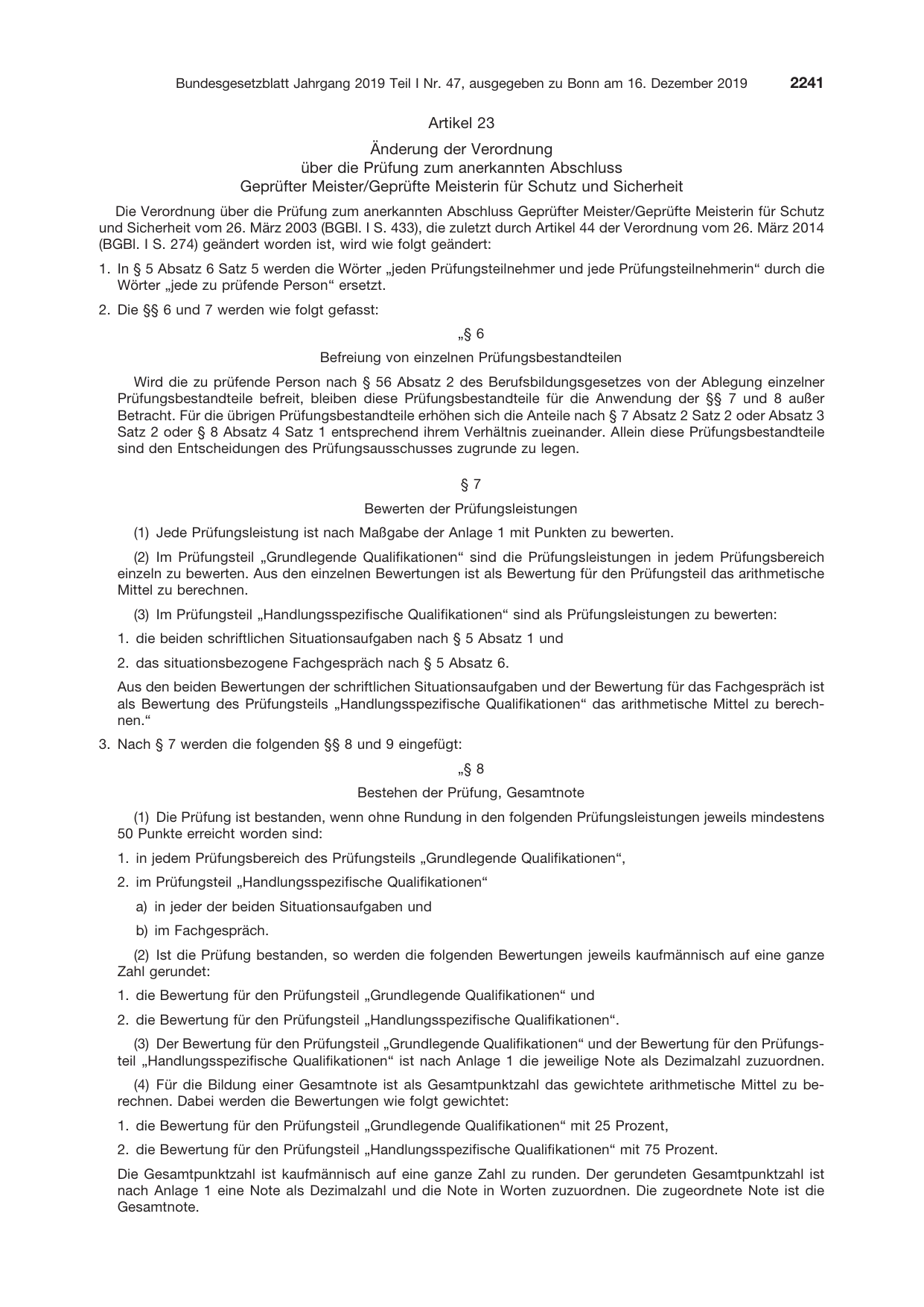 BGBl. 2019, Seite 2241 — Originalseite als Abbildung