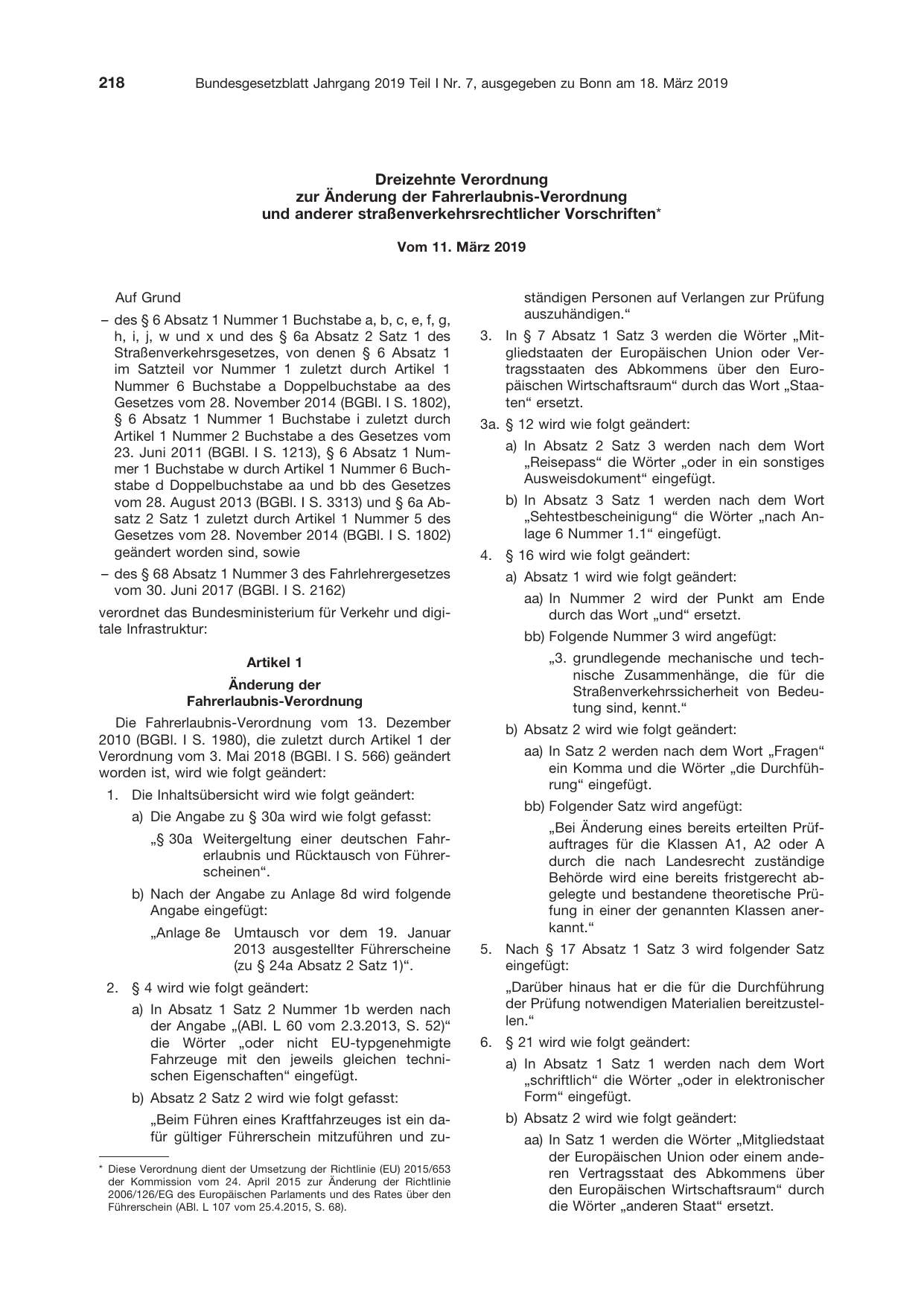 BGBl. 2019, Seite 218 — Originalseite als Abbildung