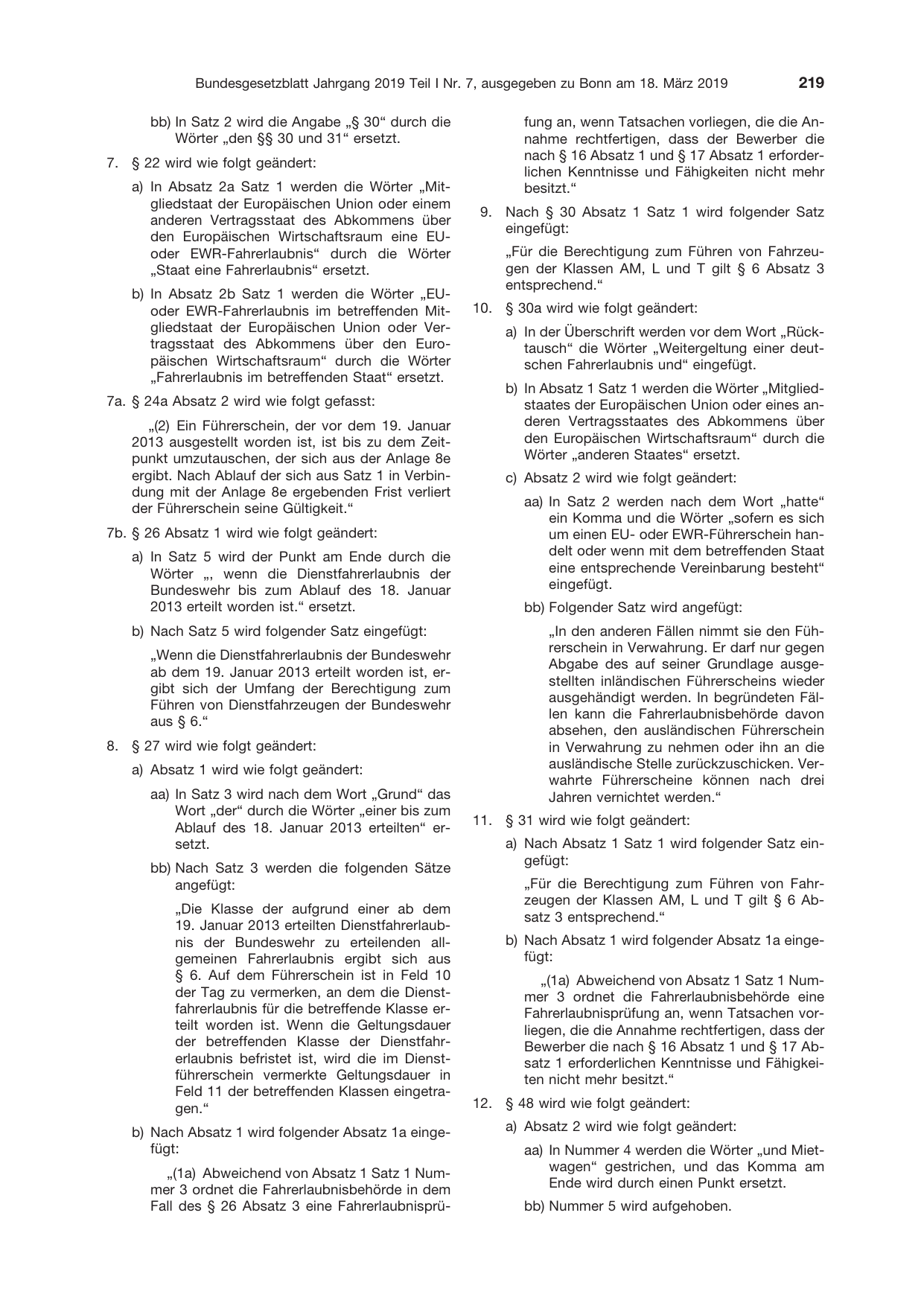 BGBl. 2019, Seite 219 — Originalseite als Abbildung