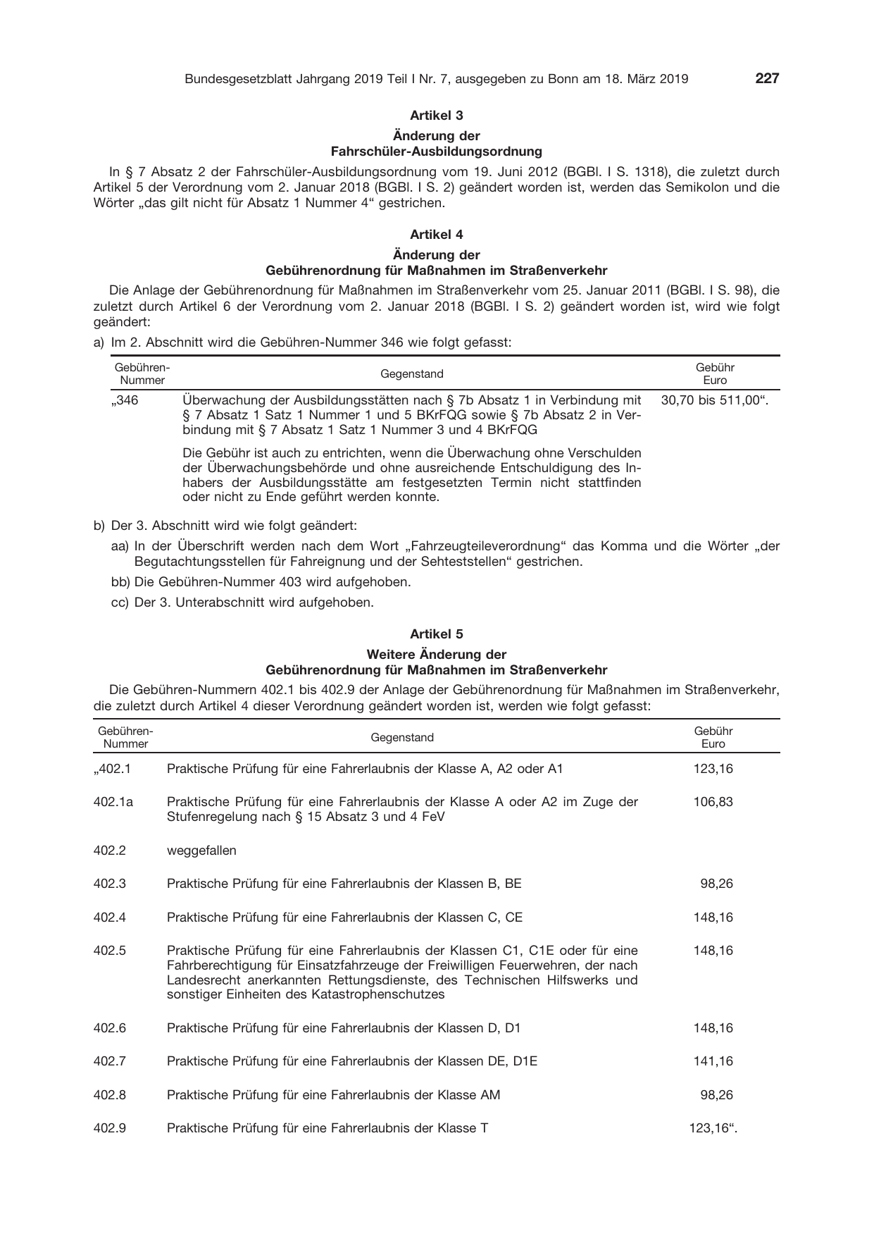 BGBl. 2019, Seite 227 — Originalseite als Abbildung