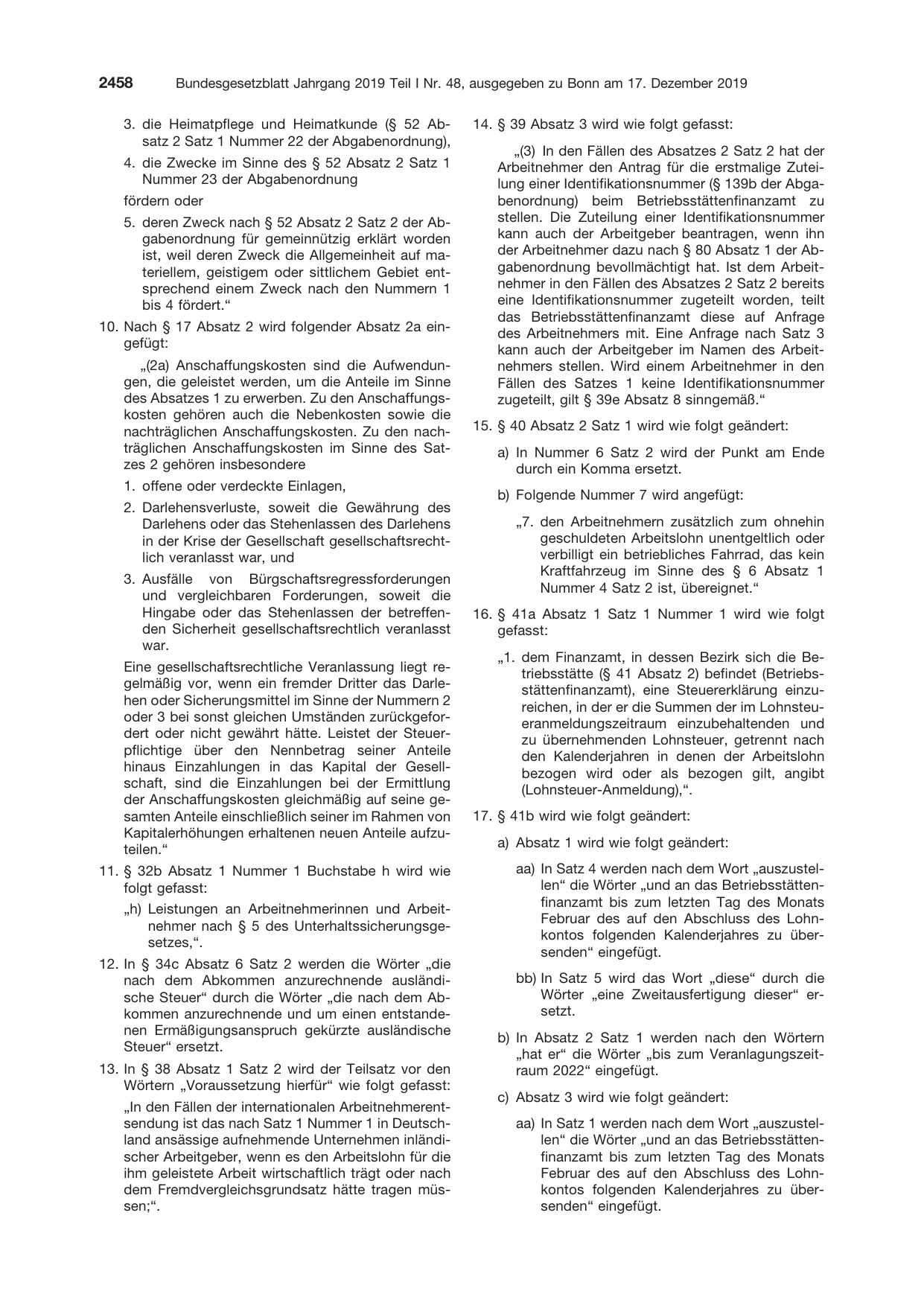 BGBl. 2019, Seite 2458 — Originalseite als Abbildung