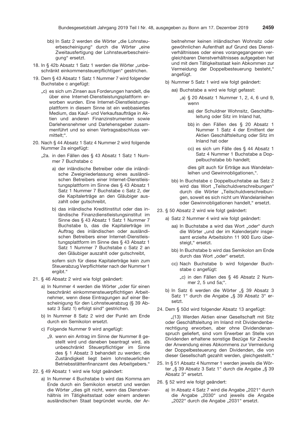 BGBl. 2019, Seite 2459 — Originalseite als Abbildung