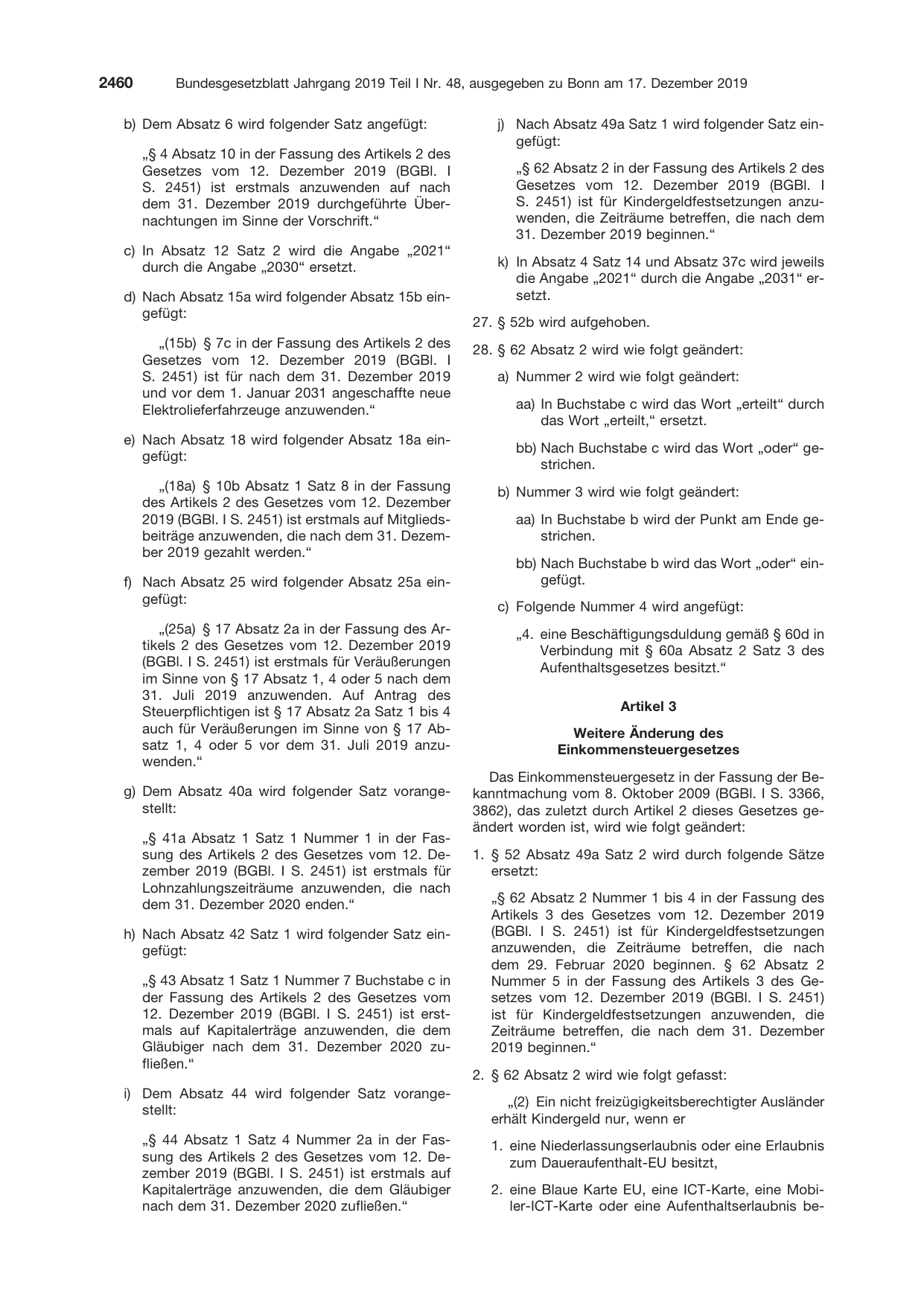 BGBl. 2019, Seite 2460 — Originalseite als Abbildung