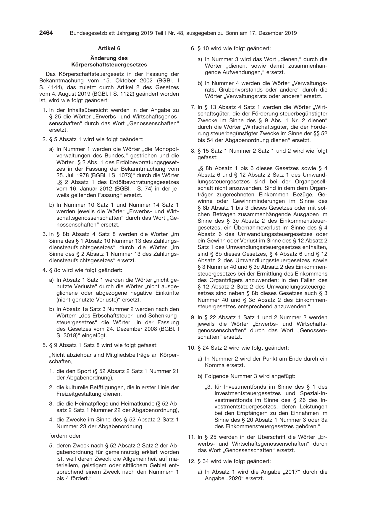BGBl. 2019, Seite 2464 — Originalseite als Abbildung