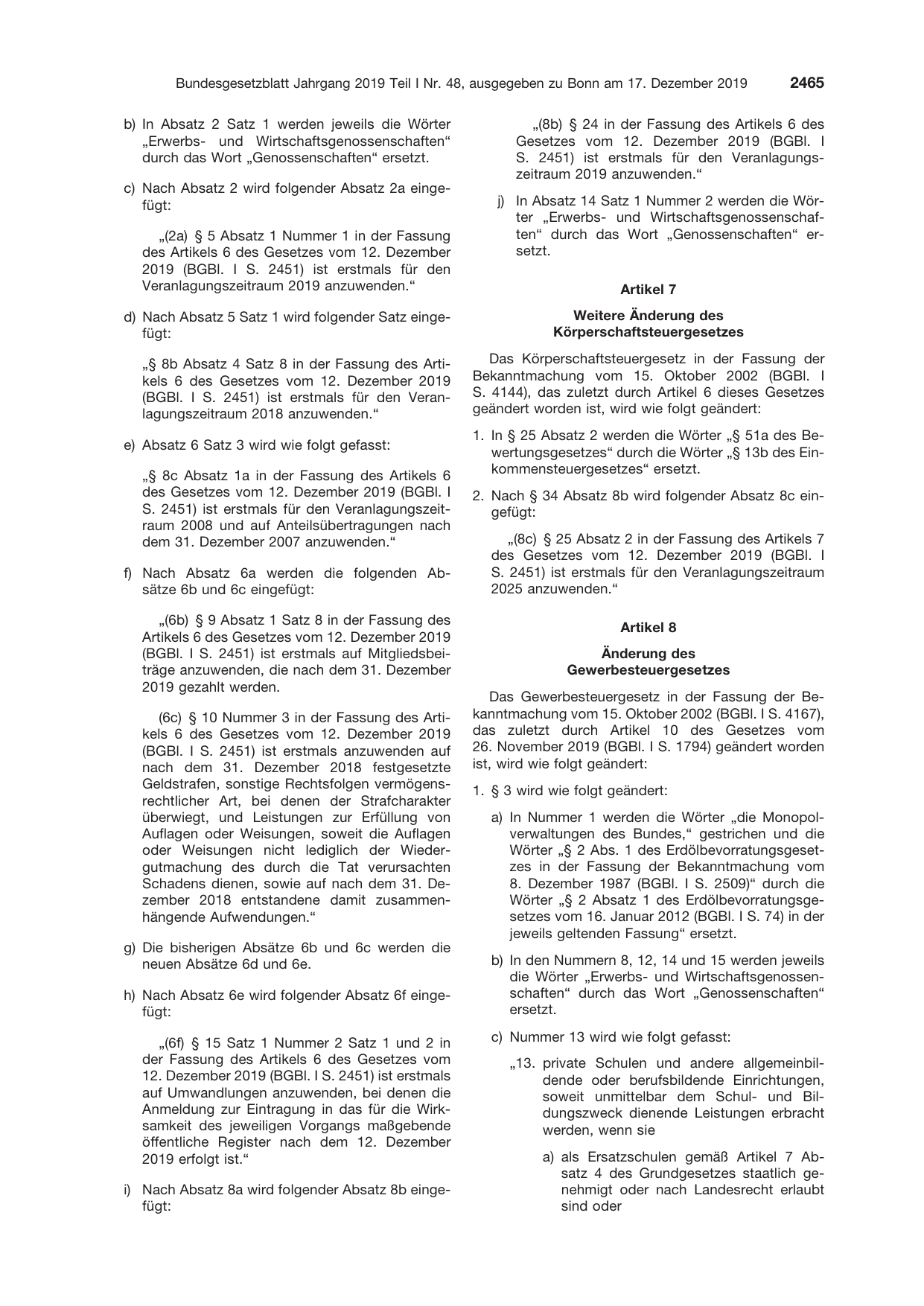 BGBl. 2019, Seite 2465 — Originalseite als Abbildung