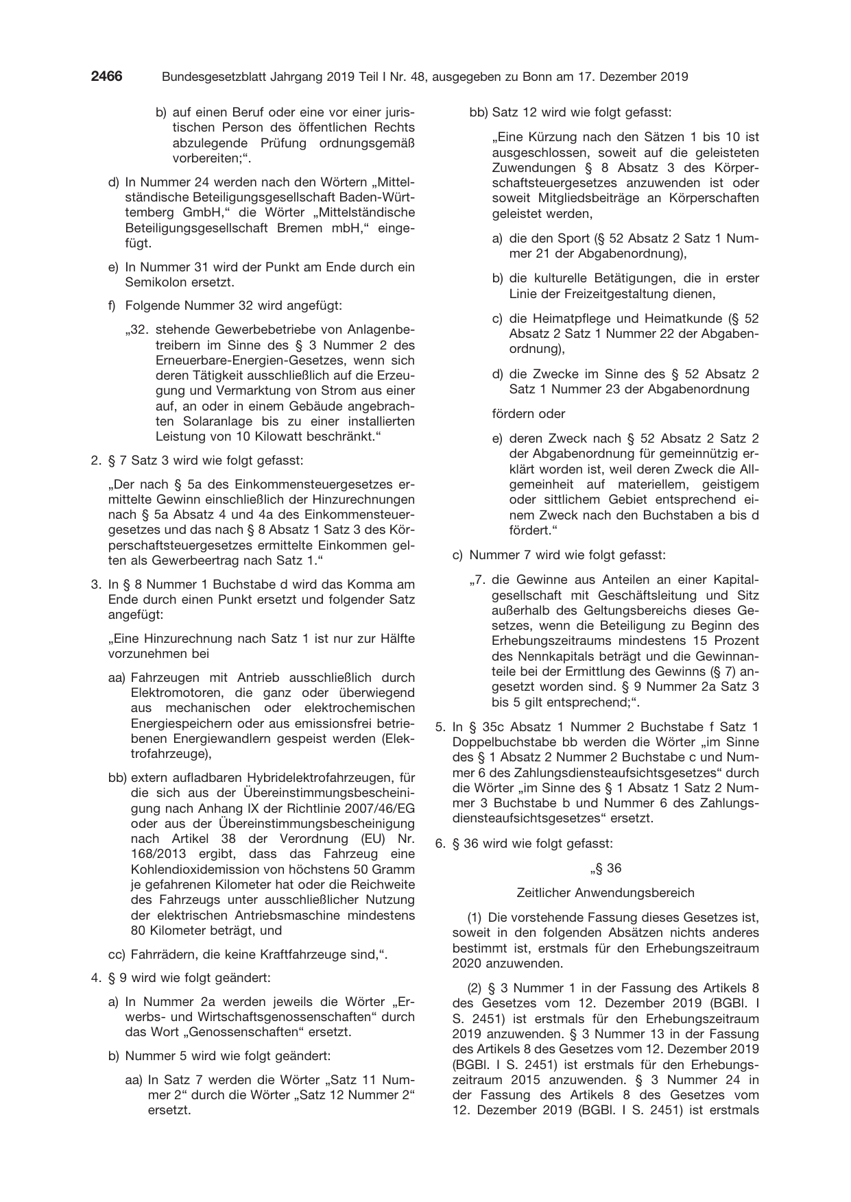 BGBl. 2019, Seite 2466 — Originalseite als Abbildung