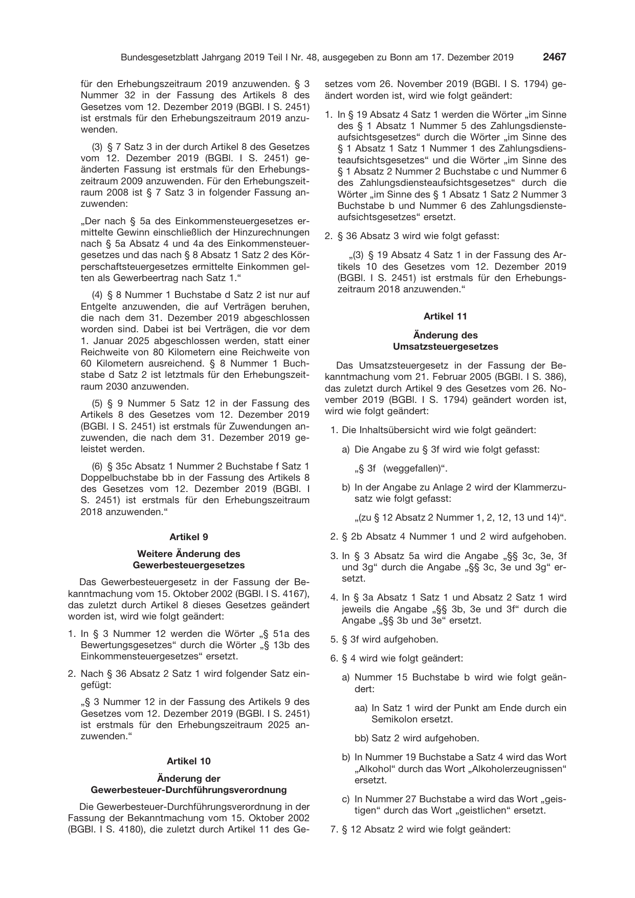 BGBl. 2019, Seite 2467 — Originalseite als Abbildung