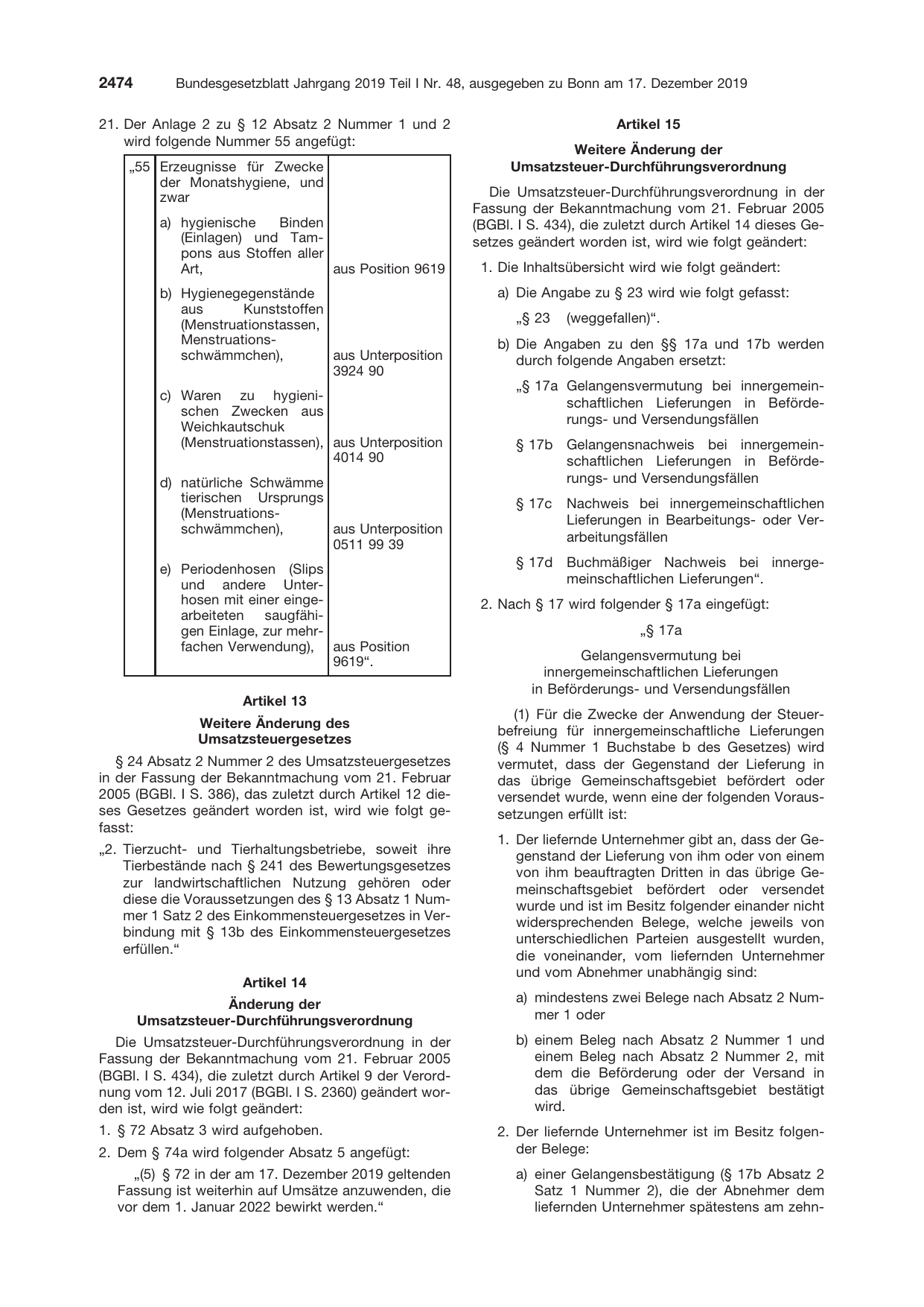 BGBl. 2019, Seite 2474 — Originalseite als Abbildung