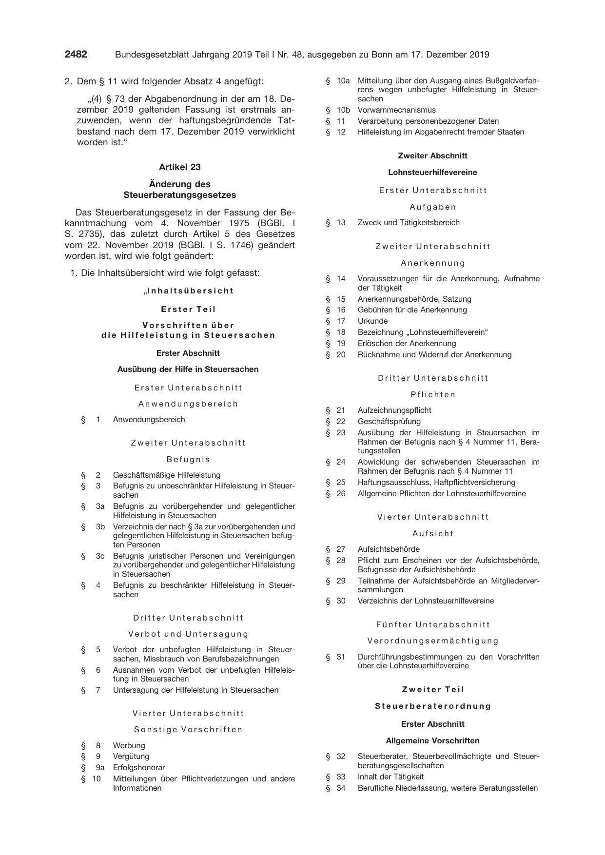 BGBl. 2019, Seite 2482 — Originalseite als Abbildung