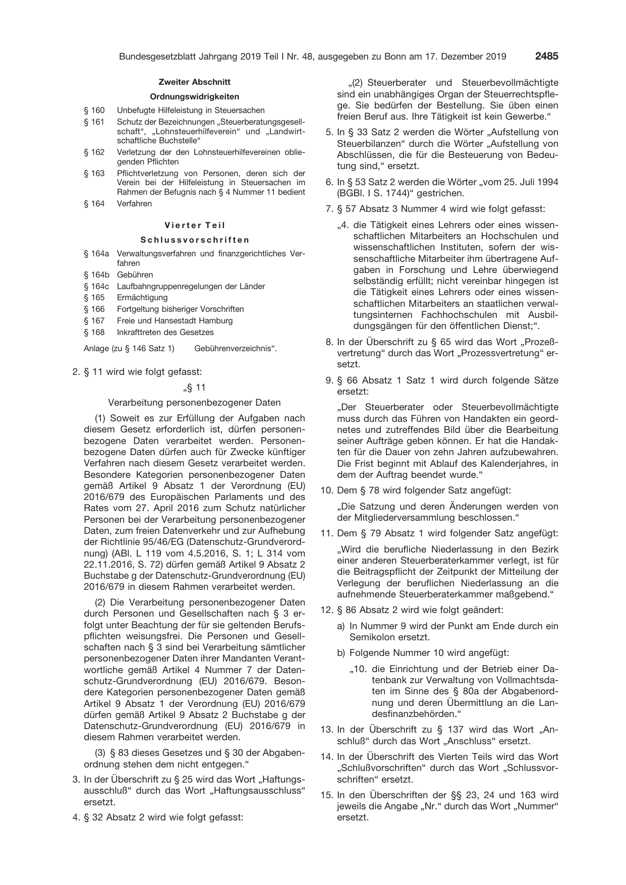 BGBl. 2019, Seite 2485 — Originalseite als Abbildung