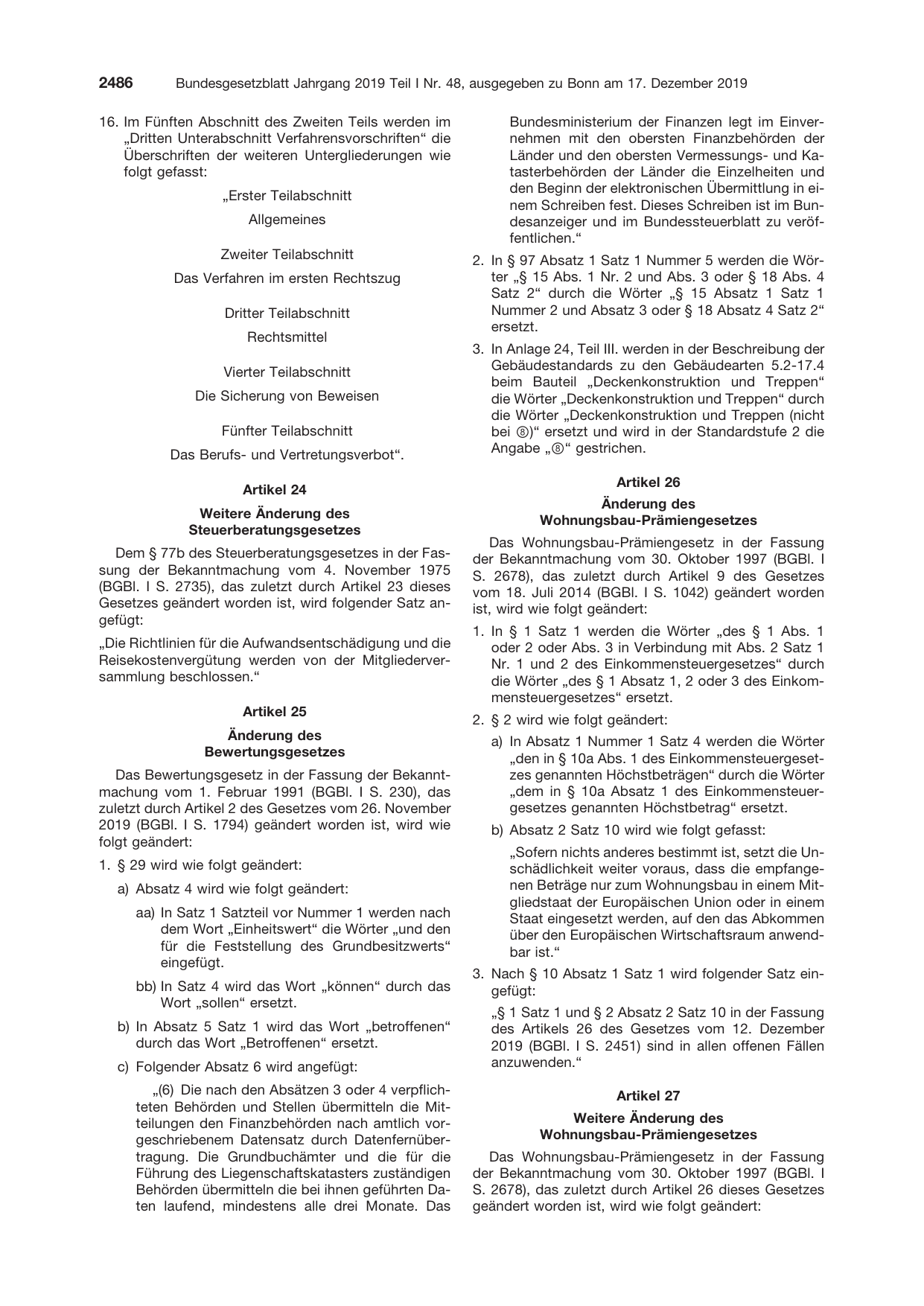 BGBl. 2019, Seite 2486 — Originalseite als Abbildung
