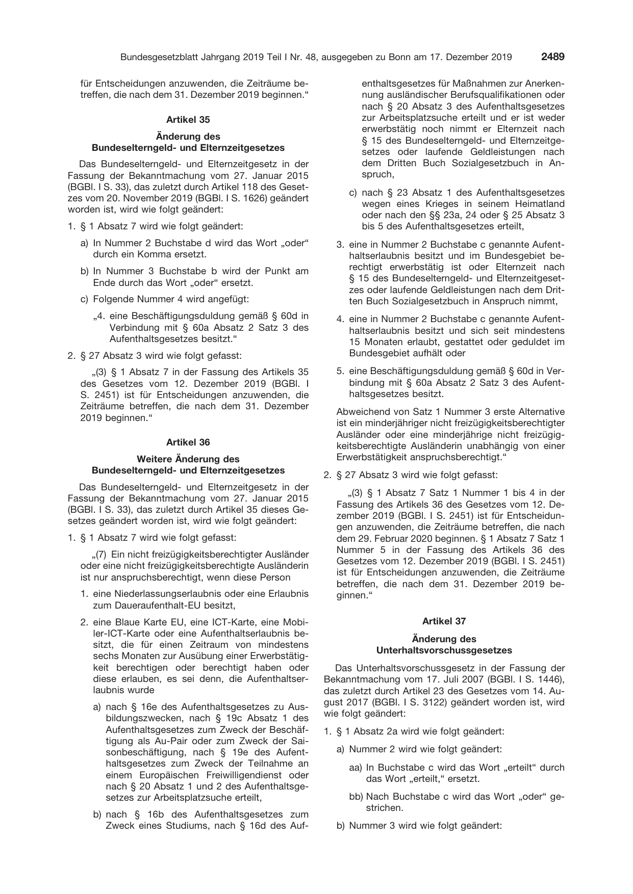 BGBl. 2019, Seite 2489 — Originalseite als Abbildung