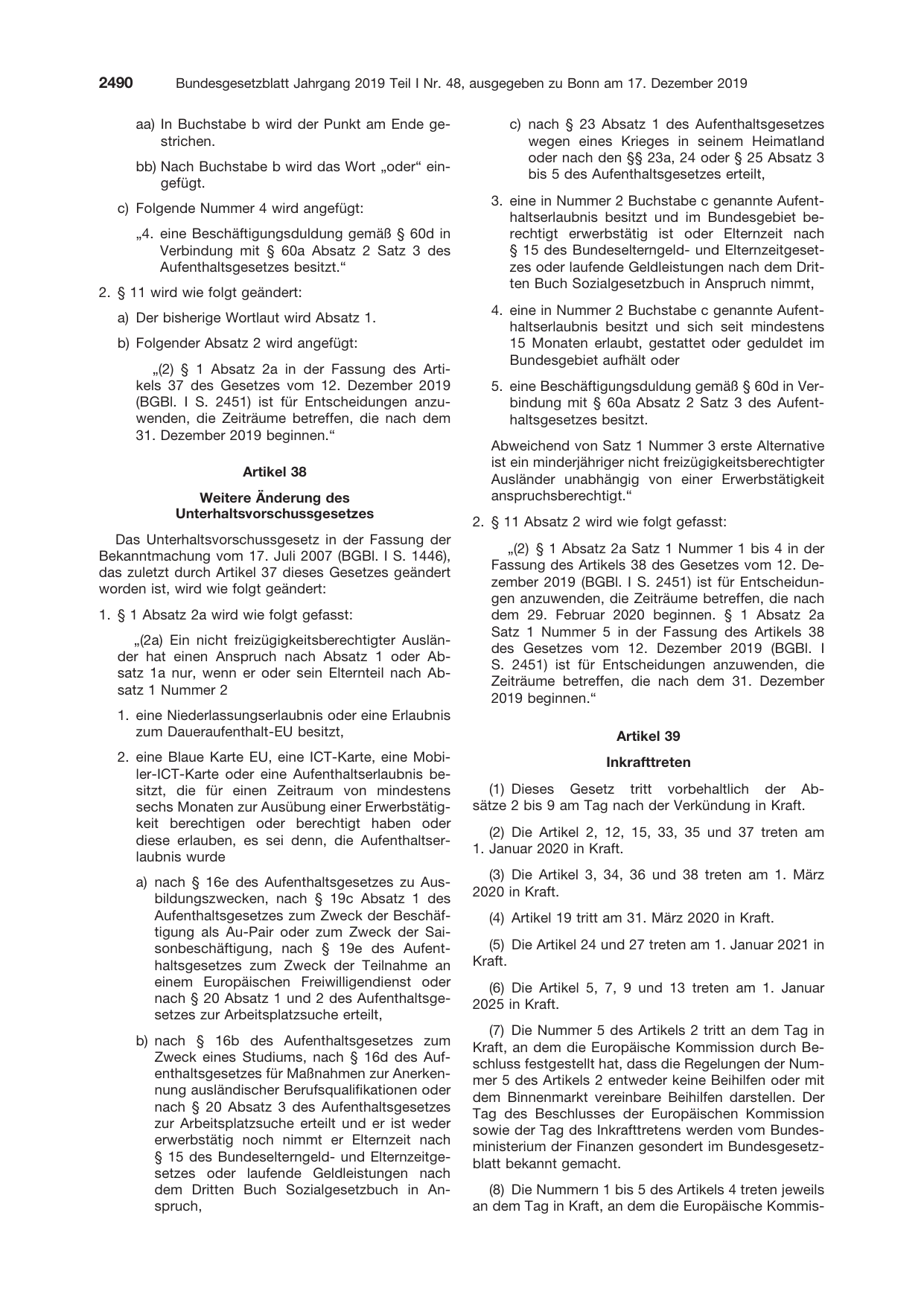 BGBl. 2019, Seite 2490 — Originalseite als Abbildung