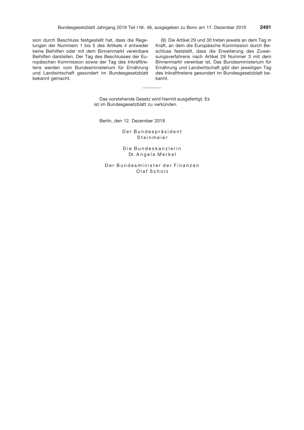 BGBl. 2019, Seite 2491 — Originalseite als Abbildung