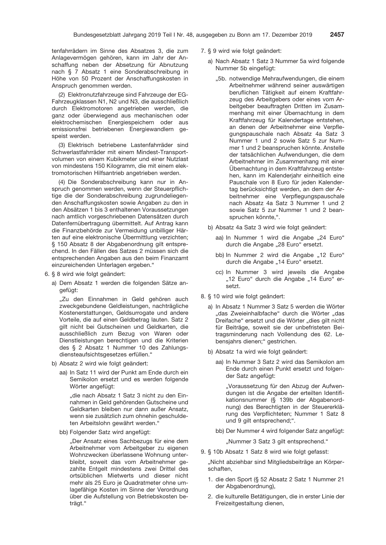 BGBl. 2019, Seite 2457 — Originalseite als Abbildung
