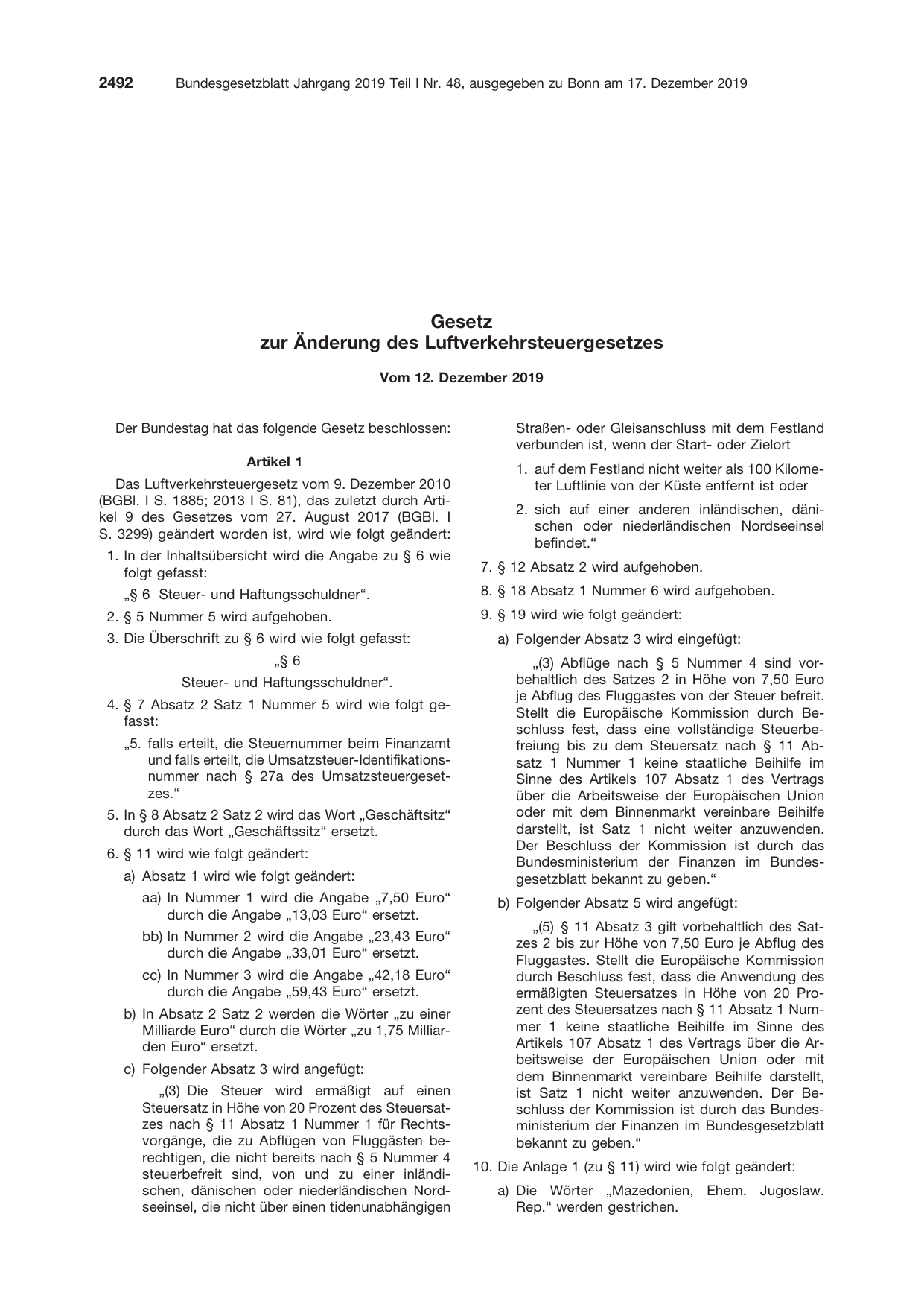 BGBl. 2019, Seite 2492 — Originalseite als Abbildung