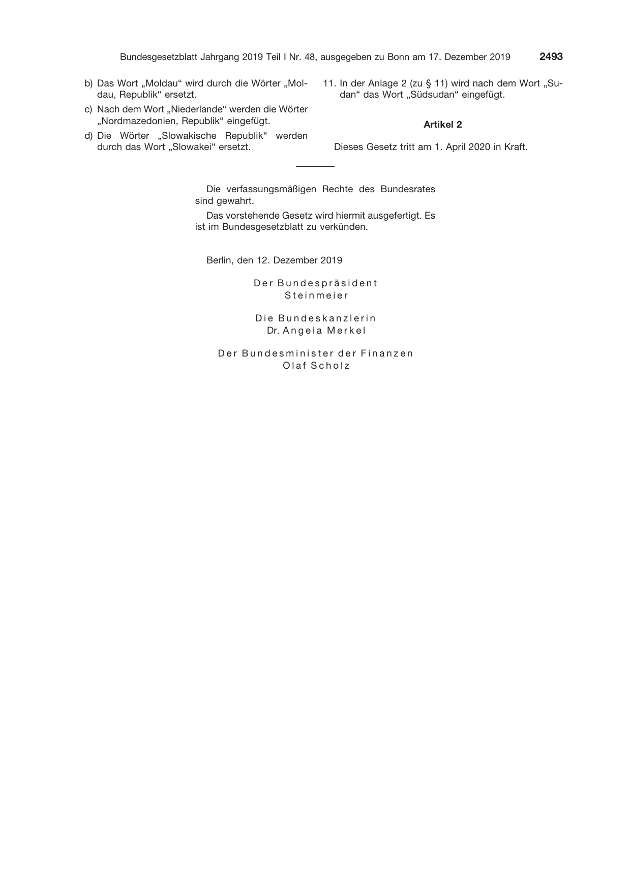 BGBl. 2019, Seite 2493 — Originalseite als Abbildung