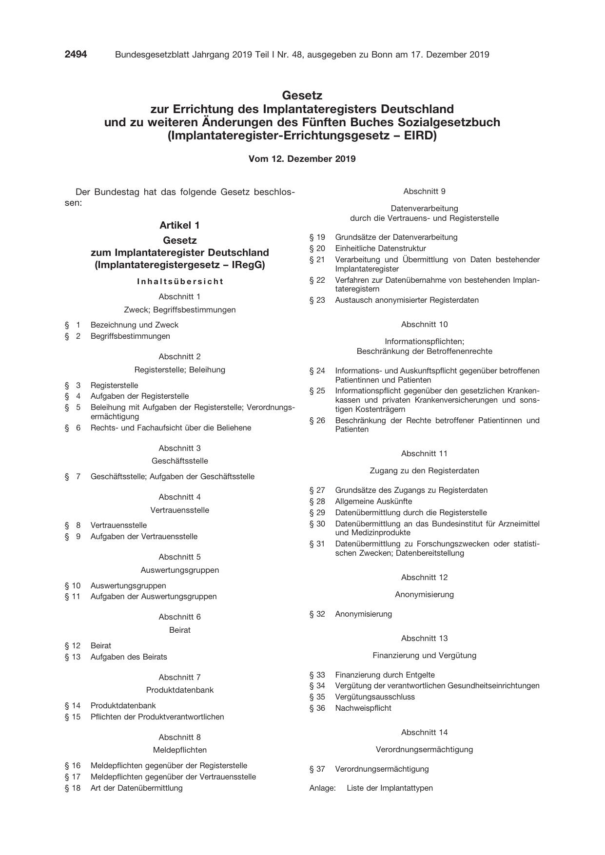 BGBl. 2019, Seite 2494 — Originalseite als Abbildung
