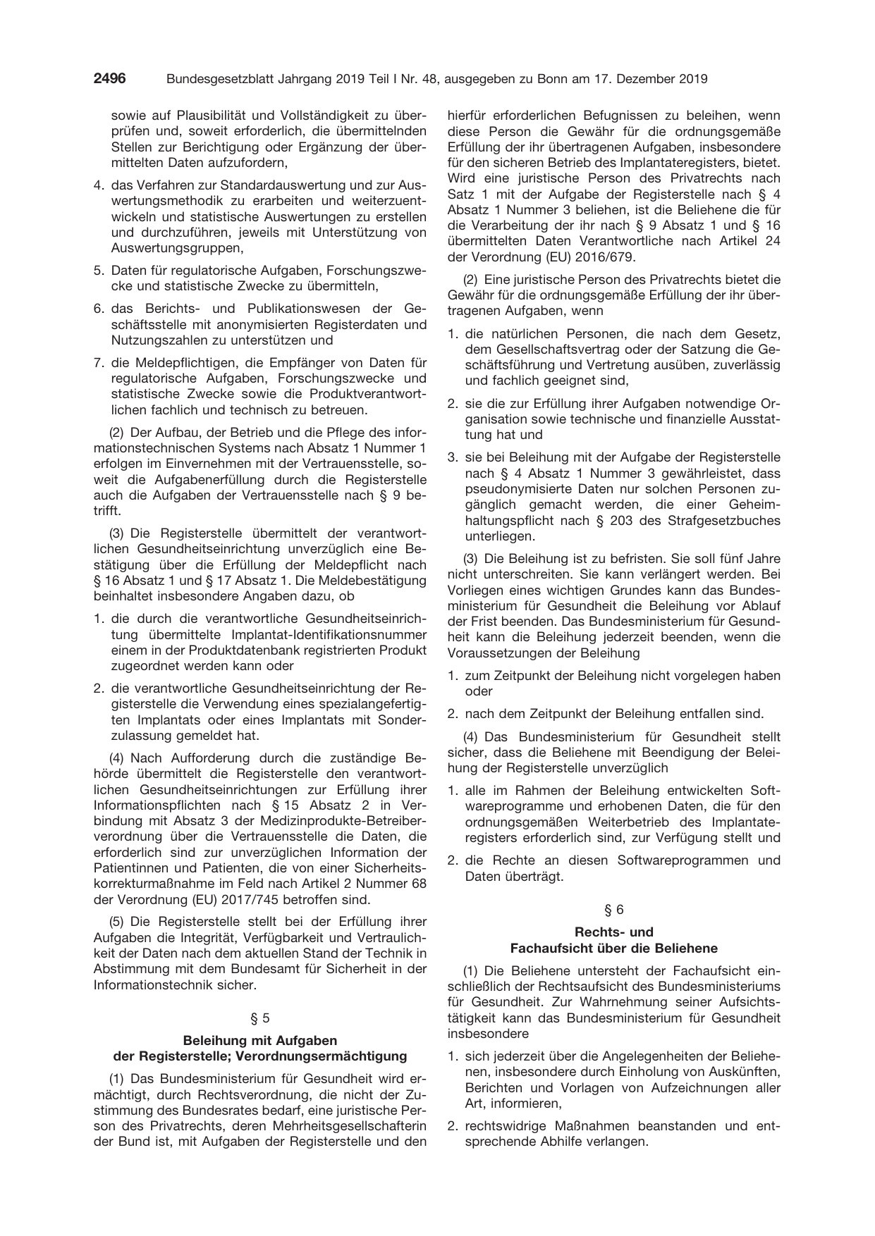 BGBl. 2019, Seite 2496 — Originalseite als Abbildung